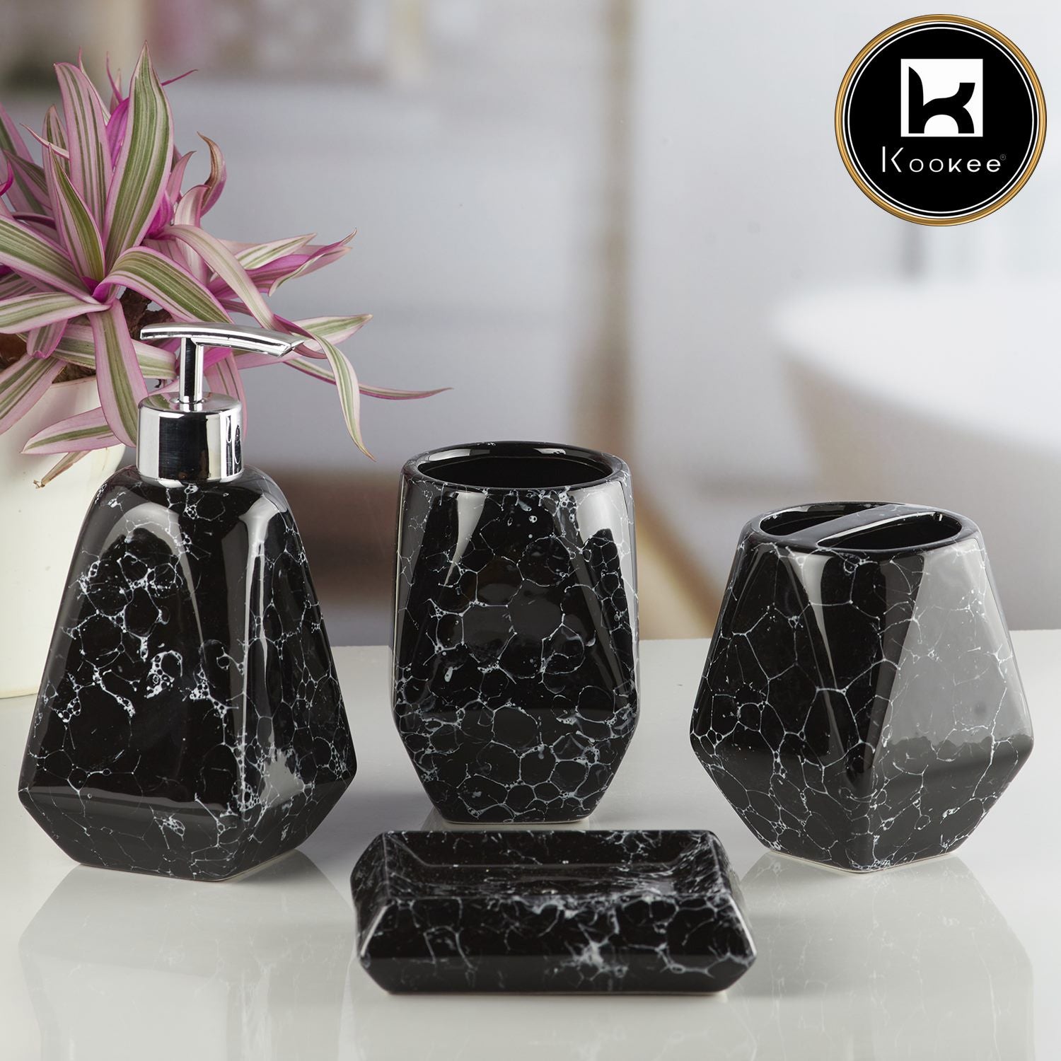 Kookee Ceramic Bathroom Sets, Black, ART10227
