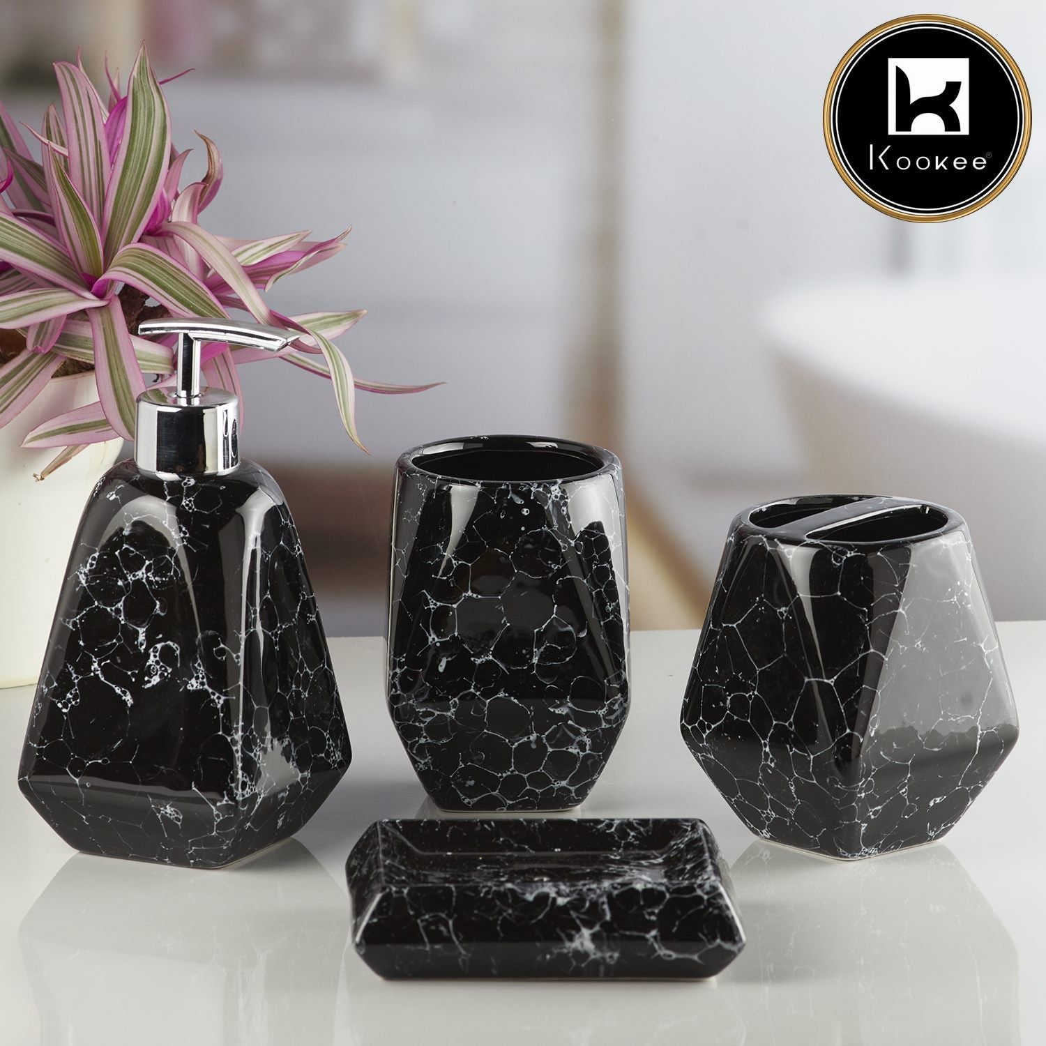Ceramic Bathroom Set of 4 with Soap Dispenser (V-CBS-043-1)