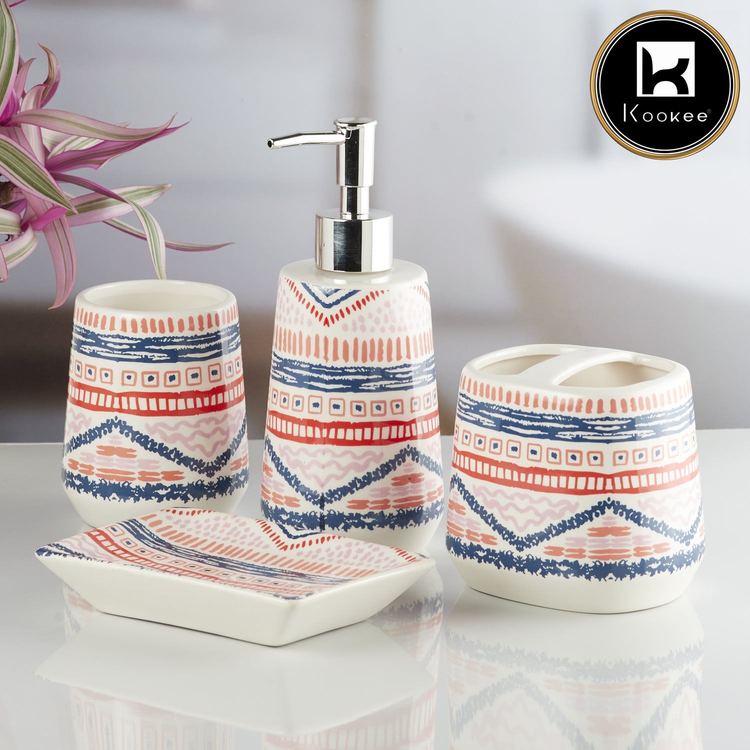 Ceramic Bathroom Set of 4 with Soap Dispenser (V-CBS-026-2)