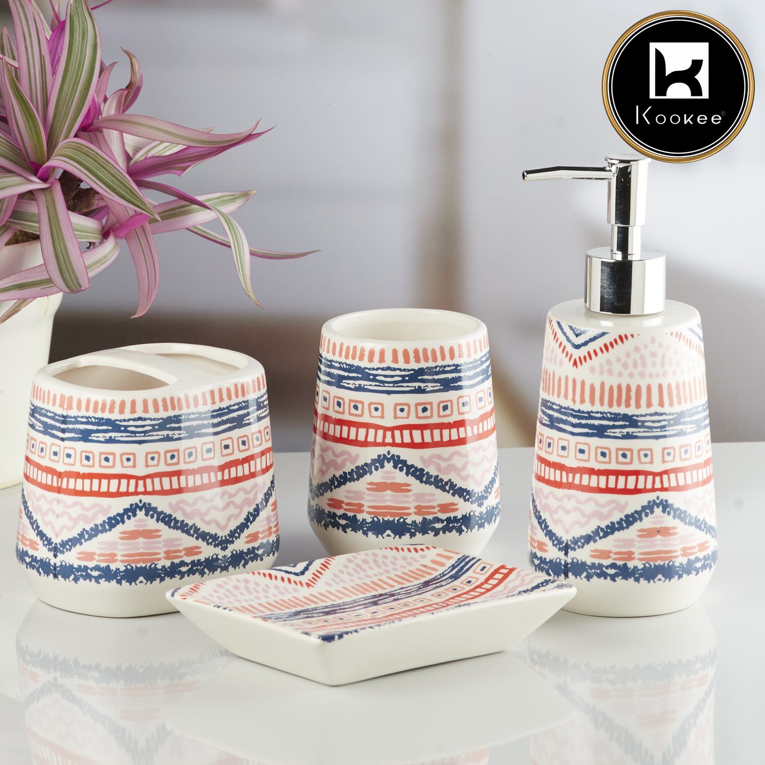 Ceramic Bathroom Set of 4 with Soap Dispenser (V-CBS-026-2)