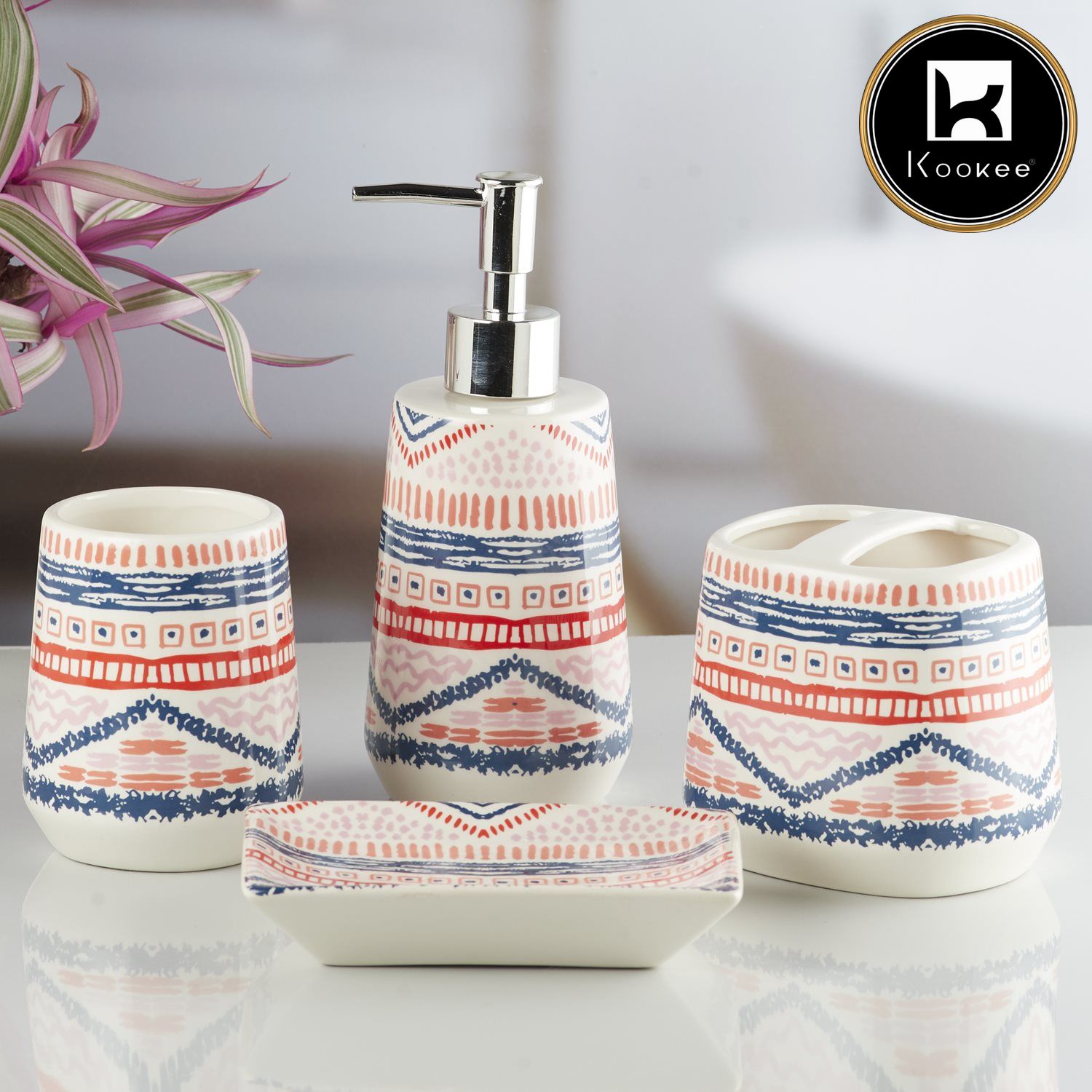 Ceramic Bathroom Set of 4 with Soap Dispenser (10228)