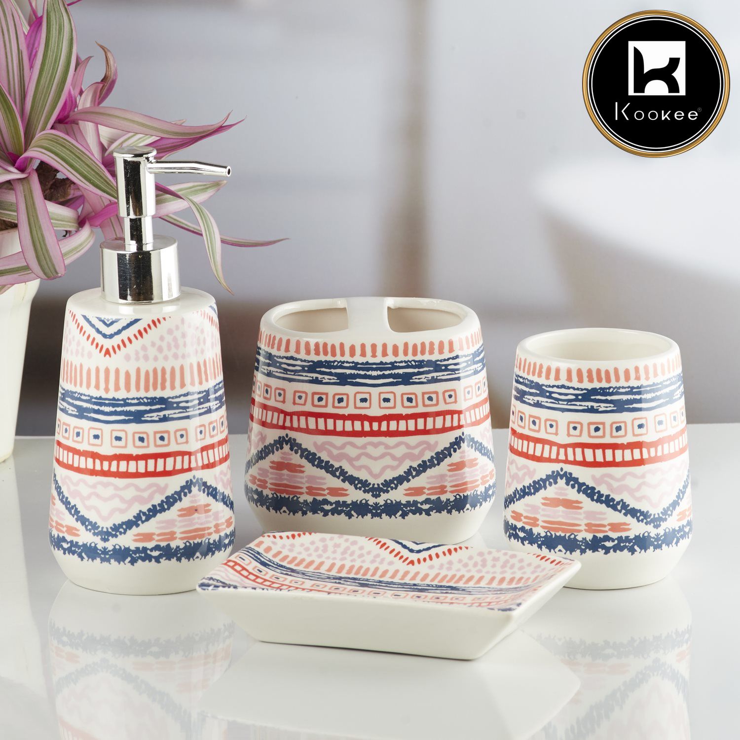 Ceramic Bathroom Set of 4 with Soap Dispenser (10228)