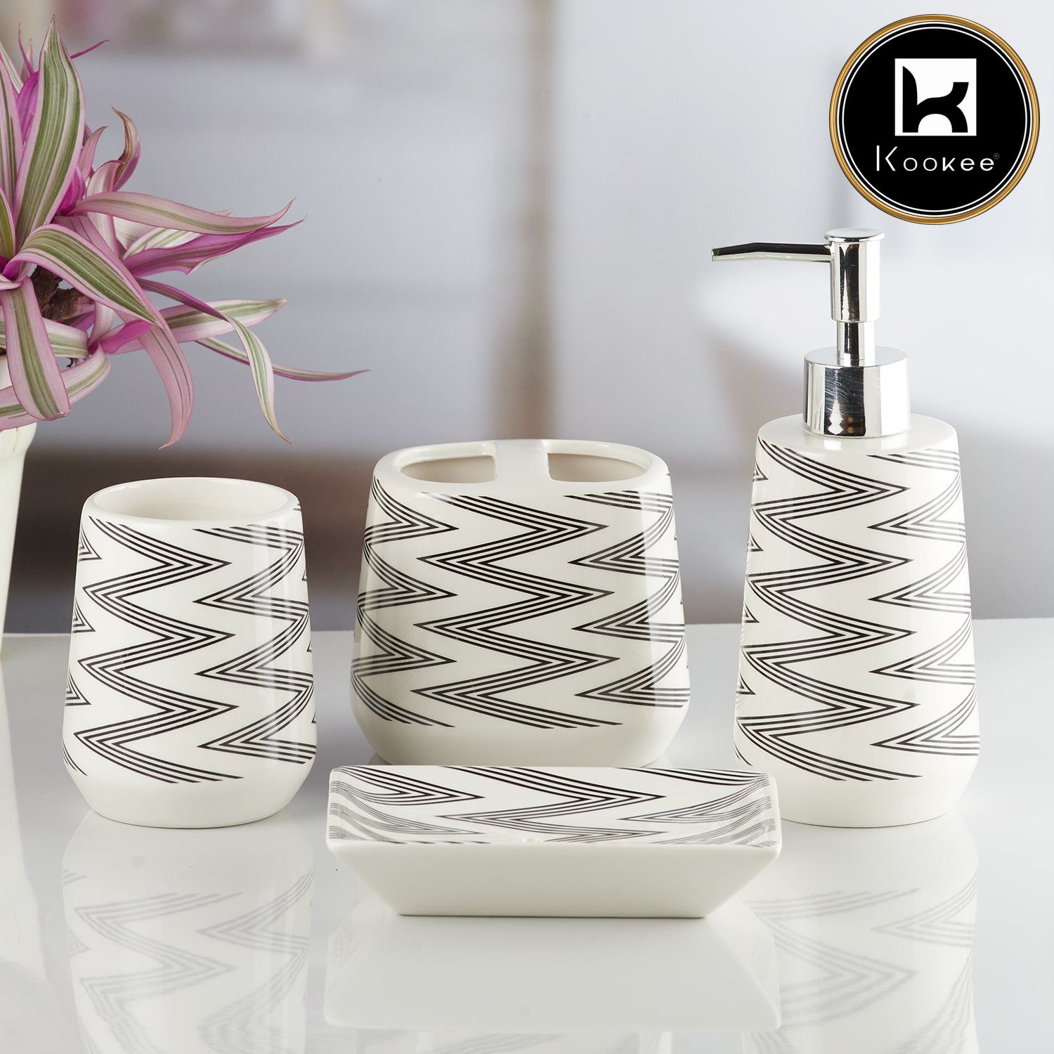 Kookee Ceramic Bathroom Sets, White, ART10230