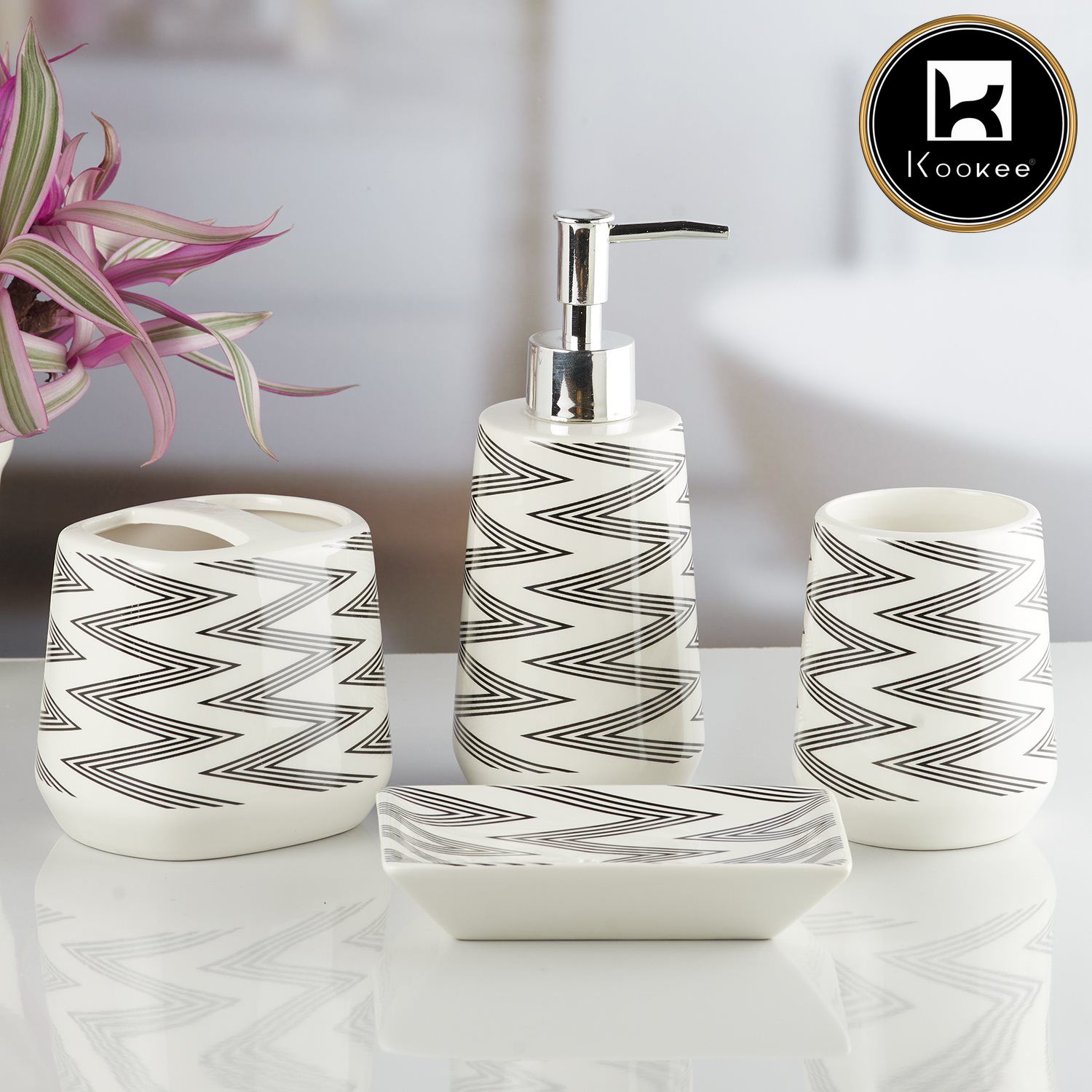 Kookee Ceramic Bathroom Sets, White, ART10230