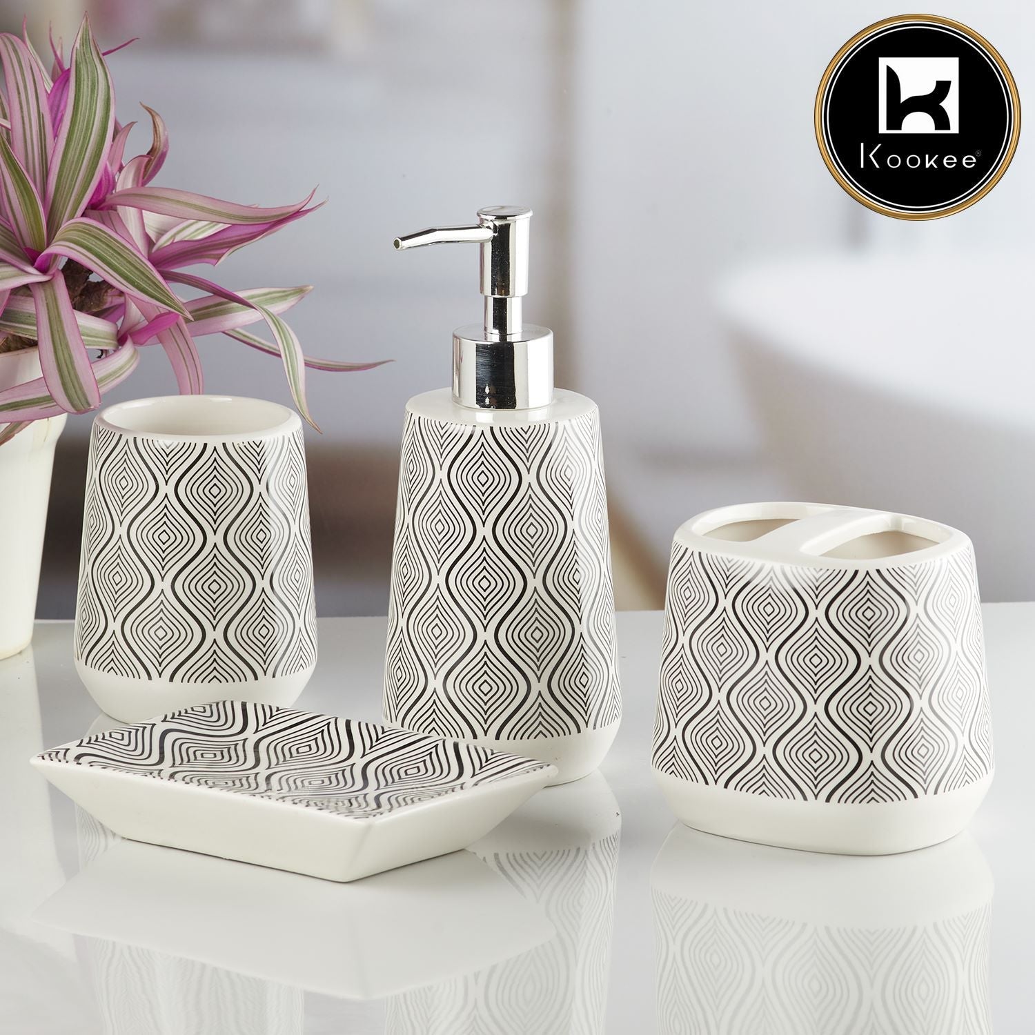 Ceramic Bathroom Accessories Set of 4 with Soap Dispenser (10231)