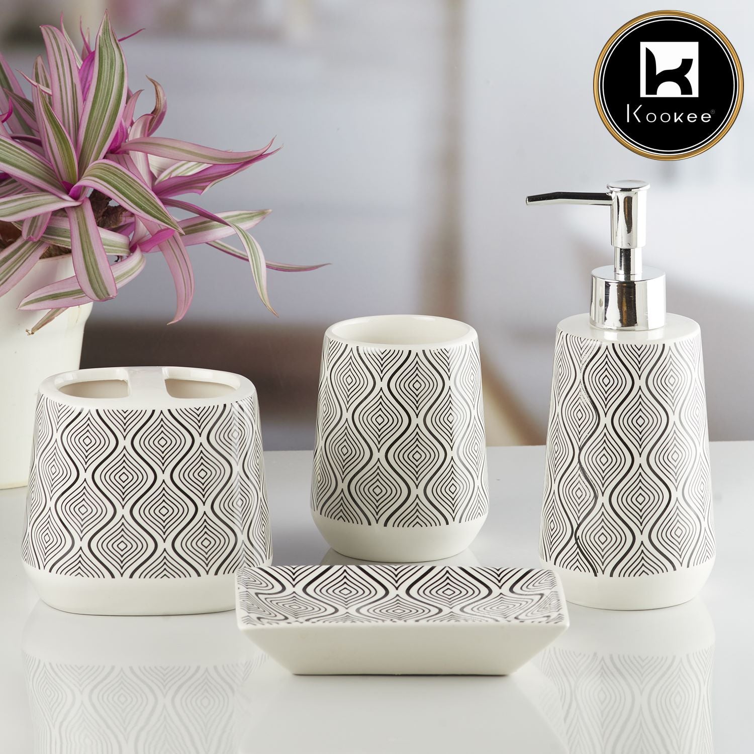 Kookee Ceramic Bathroom Sets, White, ART10231