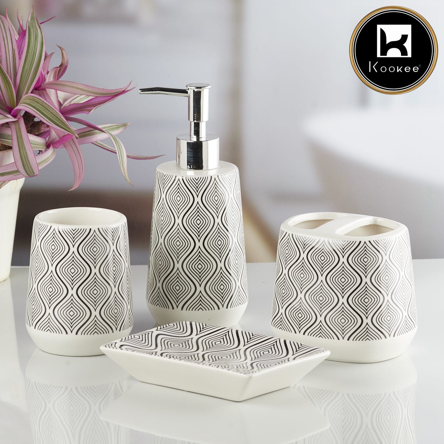 Kookee Ceramic Bathroom Sets, White, ART10231