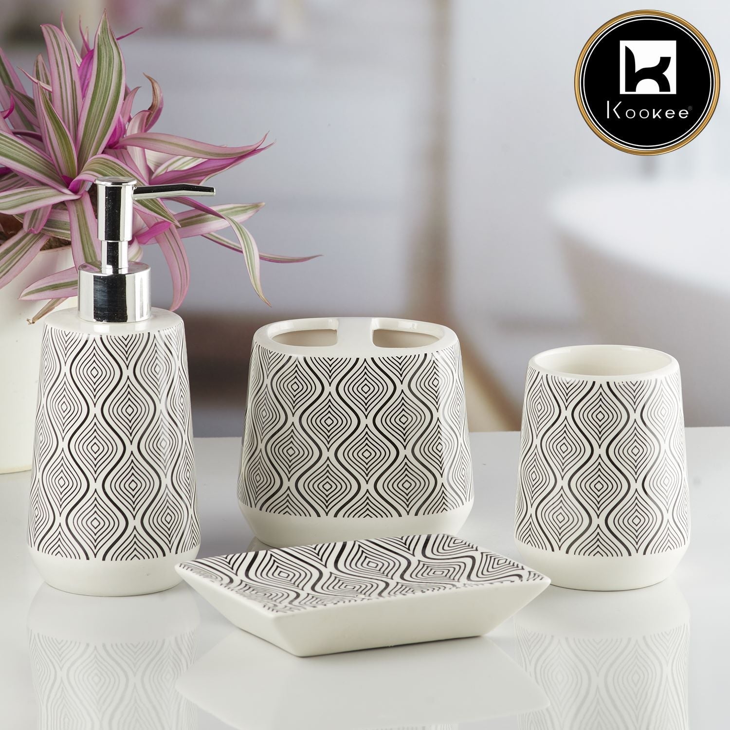 Ceramic Bathroom Accessories Set of 4 with Soap Dispenser (10231)