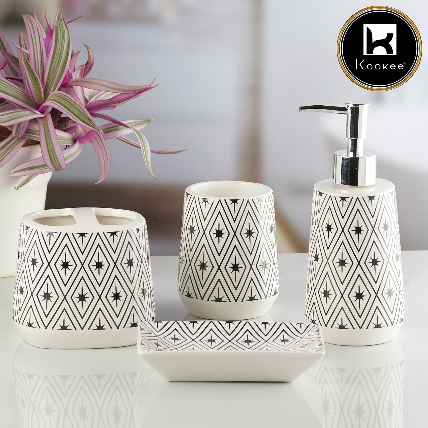 Kookee Ceramic Bathroom Sets, White, ART10232