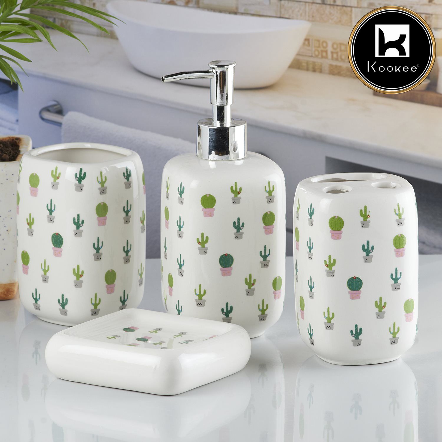 Kookee Ceramic Bathroom Sets, White, ART10234