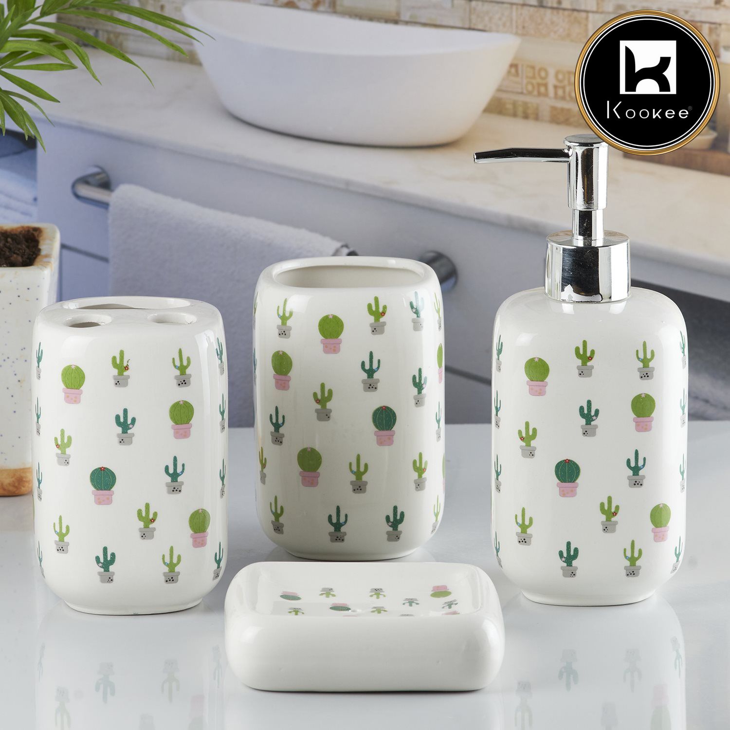 Kookee Ceramic Bathroom Sets, White, ART10234