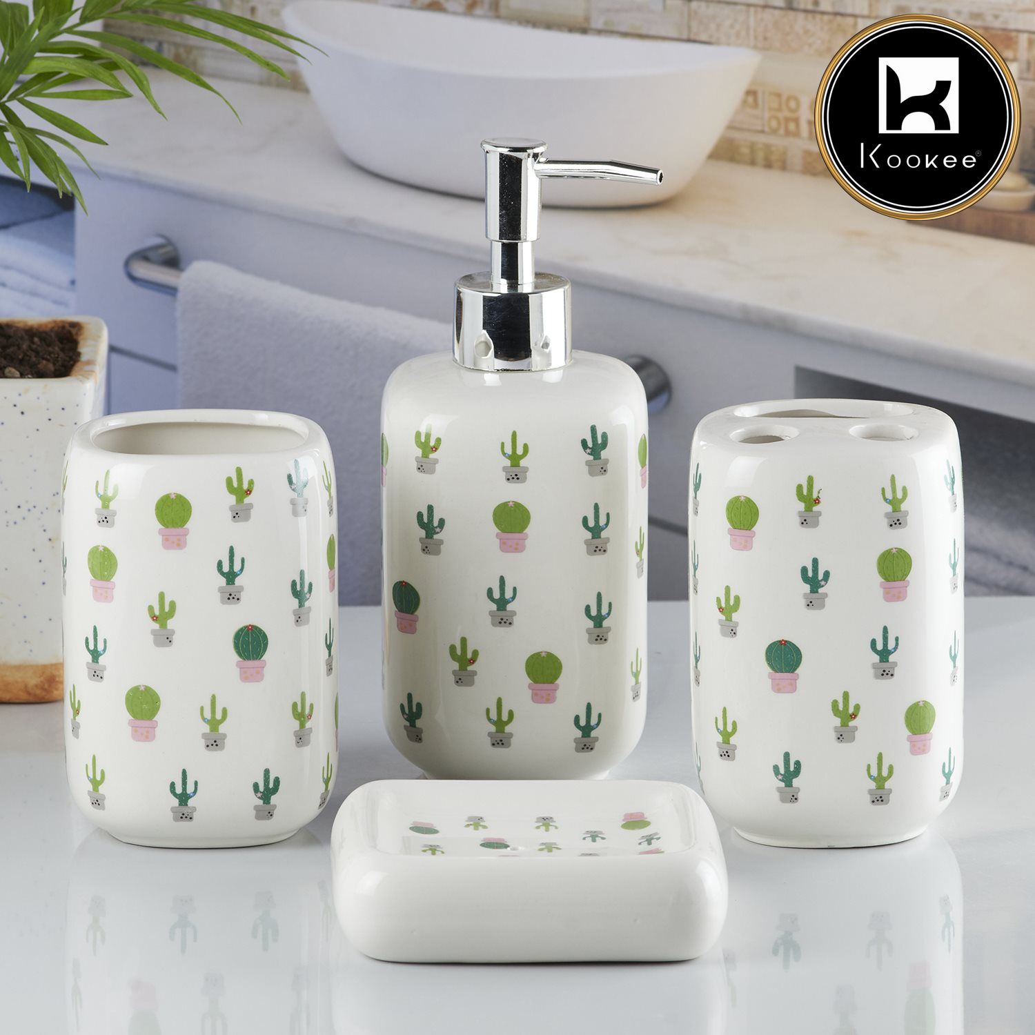 Kookee Ceramic Bathroom Sets, White, ART10234