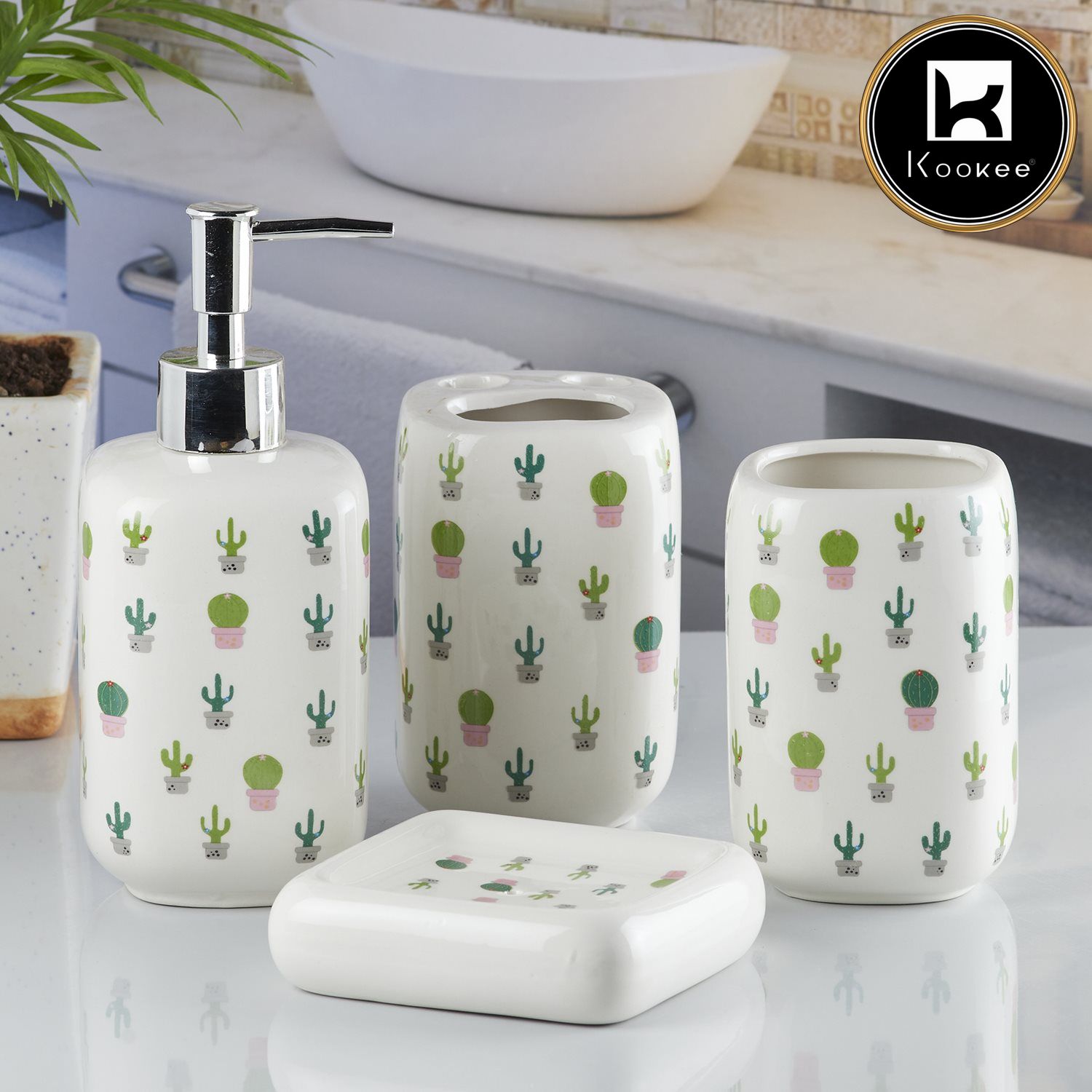 Ceramic Bathroom Set of 4 with Soap Dispenser (10234)