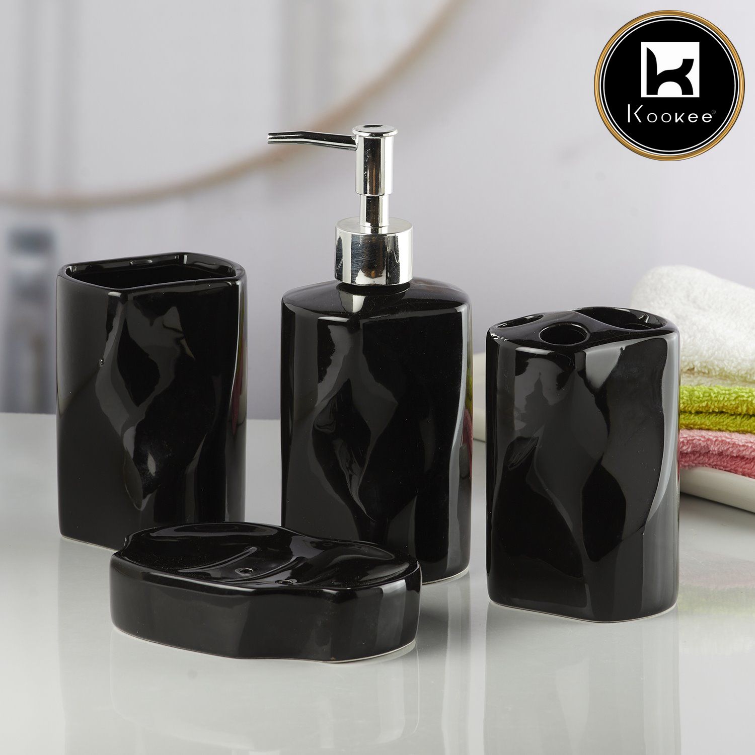 Ceramic Bathroom Set of 4 with Soap Dispenser (10235)