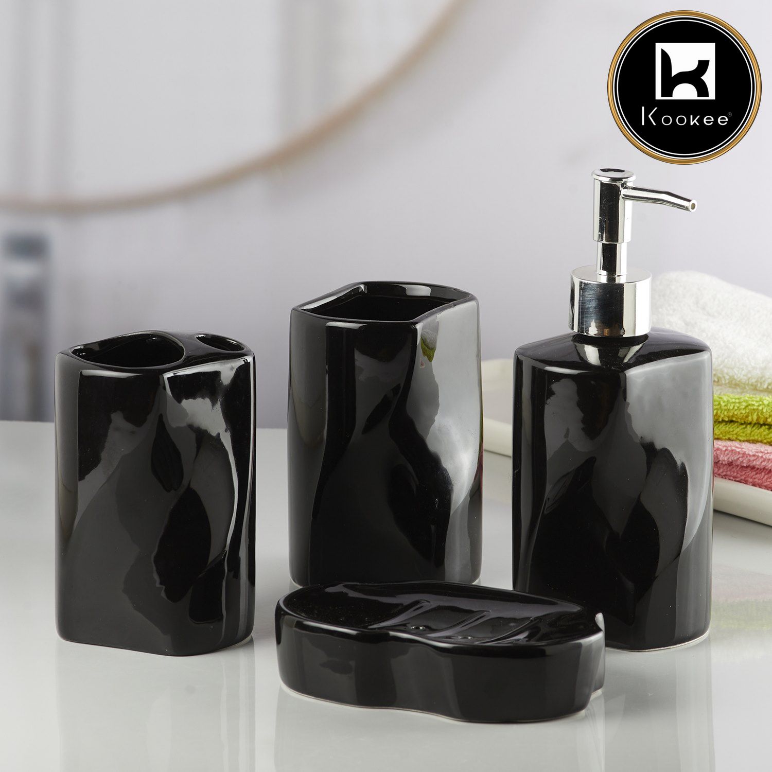 Kookee Ceramic Bathroom Sets, Black, ART10235