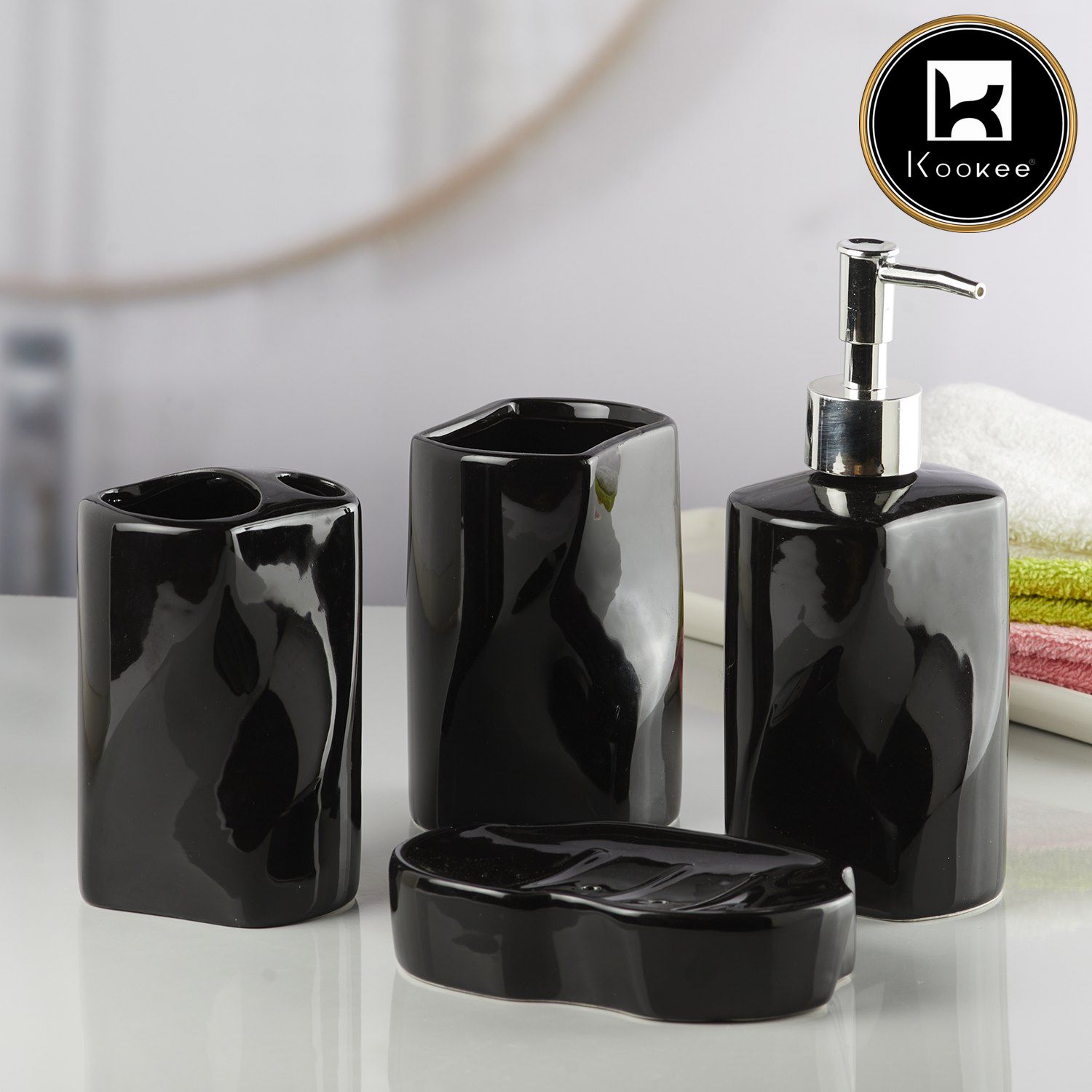 Ceramic Bathroom Set of 4 with Soap Dispenser (10235)