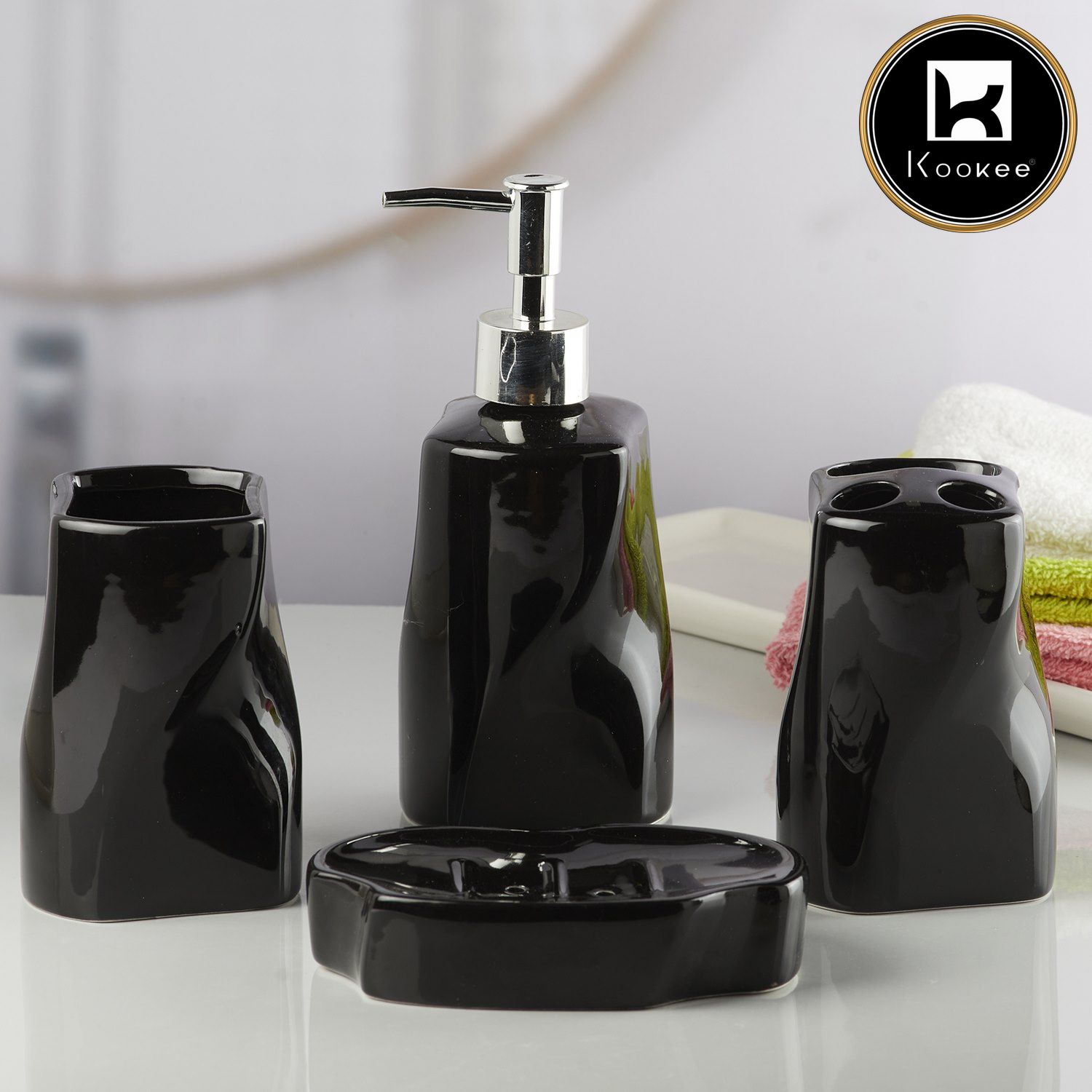 Kookee Ceramic Bathroom Sets, Black, ART10235