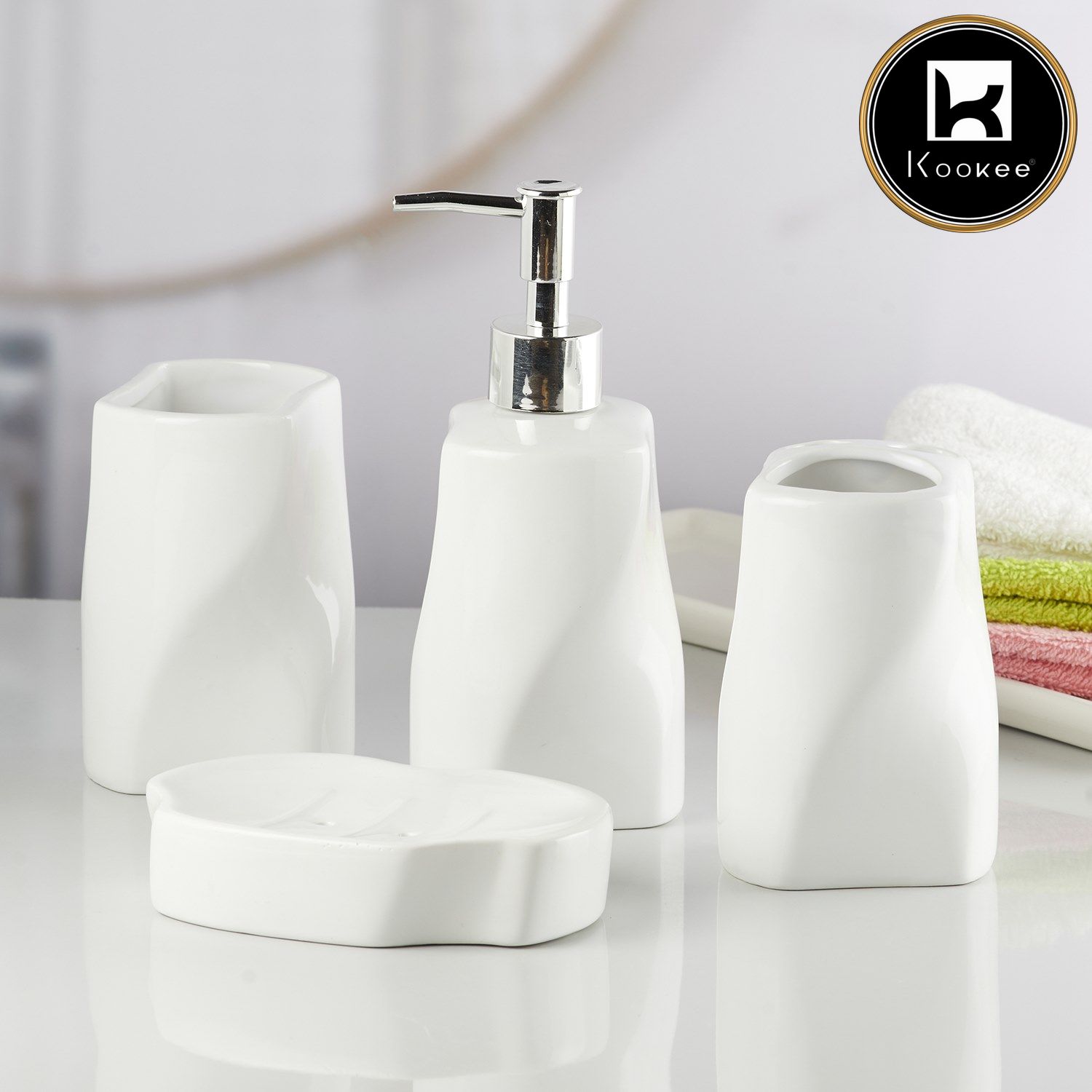 Kookee Ceramic Bathroom Sets, White, ART10236