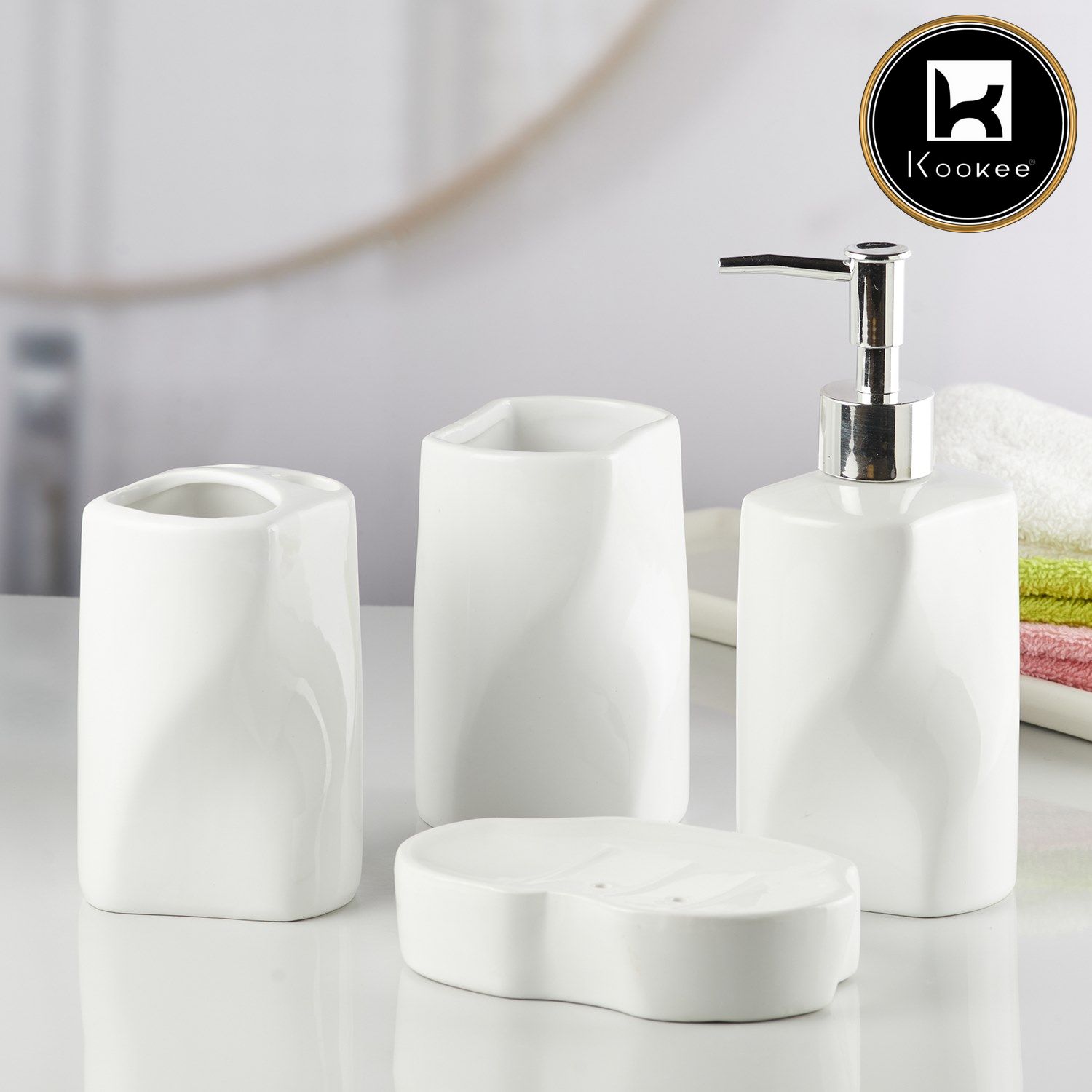 Ceramic Bathroom Set of 4 with Soap Dispenser (10236)