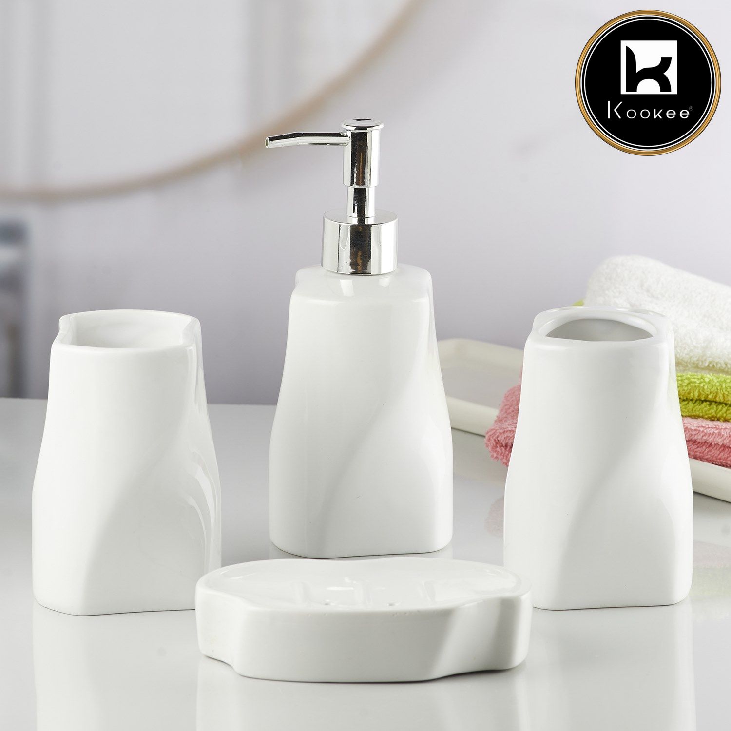 Kookee Ceramic Bathroom Sets, White, ART10236