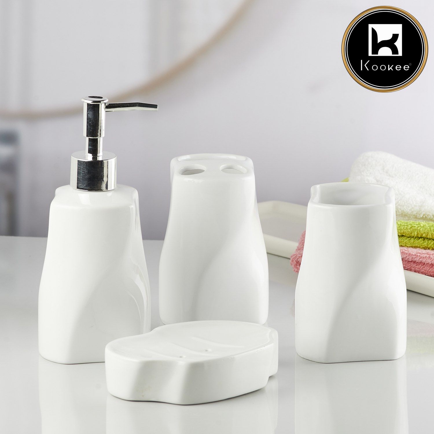 Kookee Ceramic Bathroom Sets, White, ART10236
