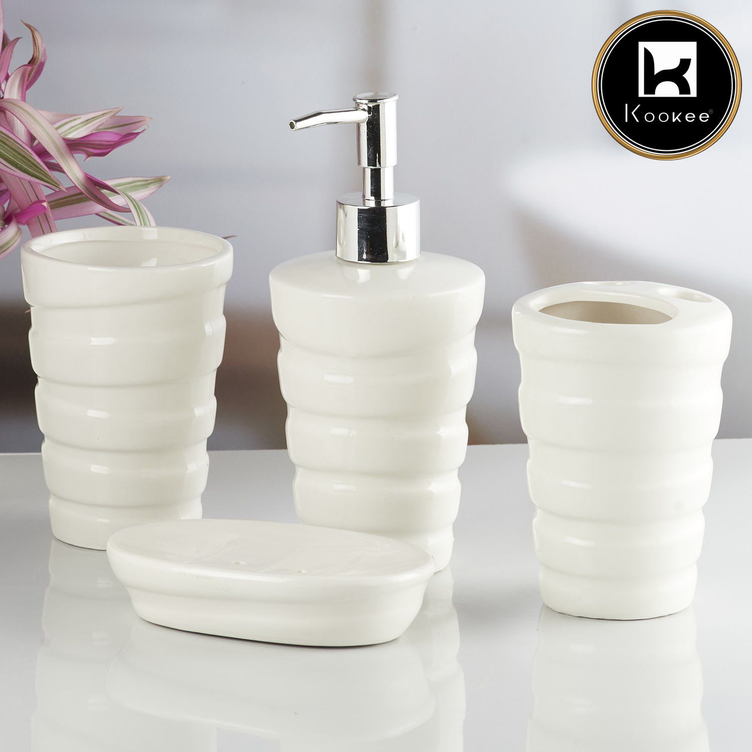 Ceramic Bathroom Set of 4 with Soap Dispenser (10237)