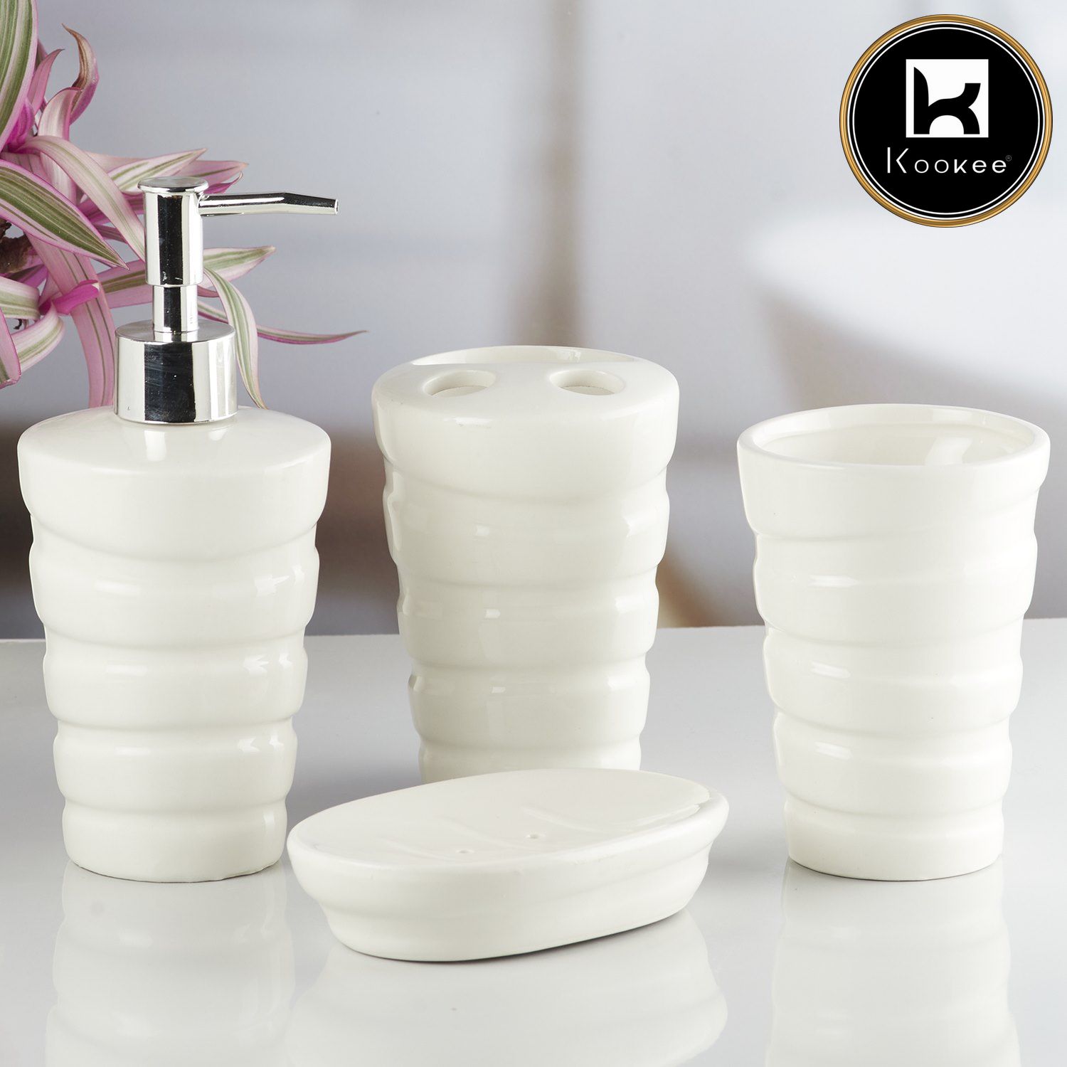 Ceramic Bathroom Set of 4 with Soap Dispenser (10237)