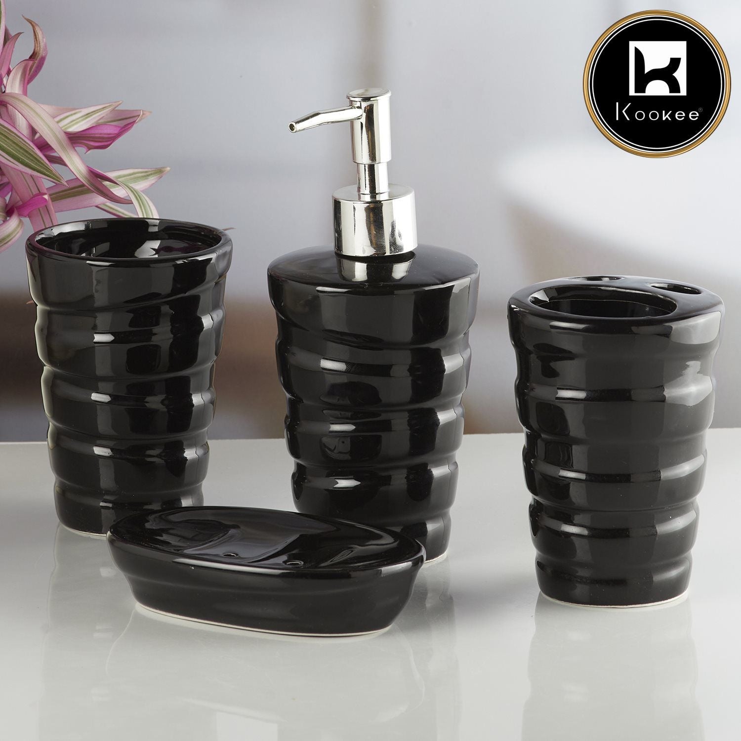 Ceramic Bathroom Set of 4 with Soap Dispenser (V-CBS-092-2)