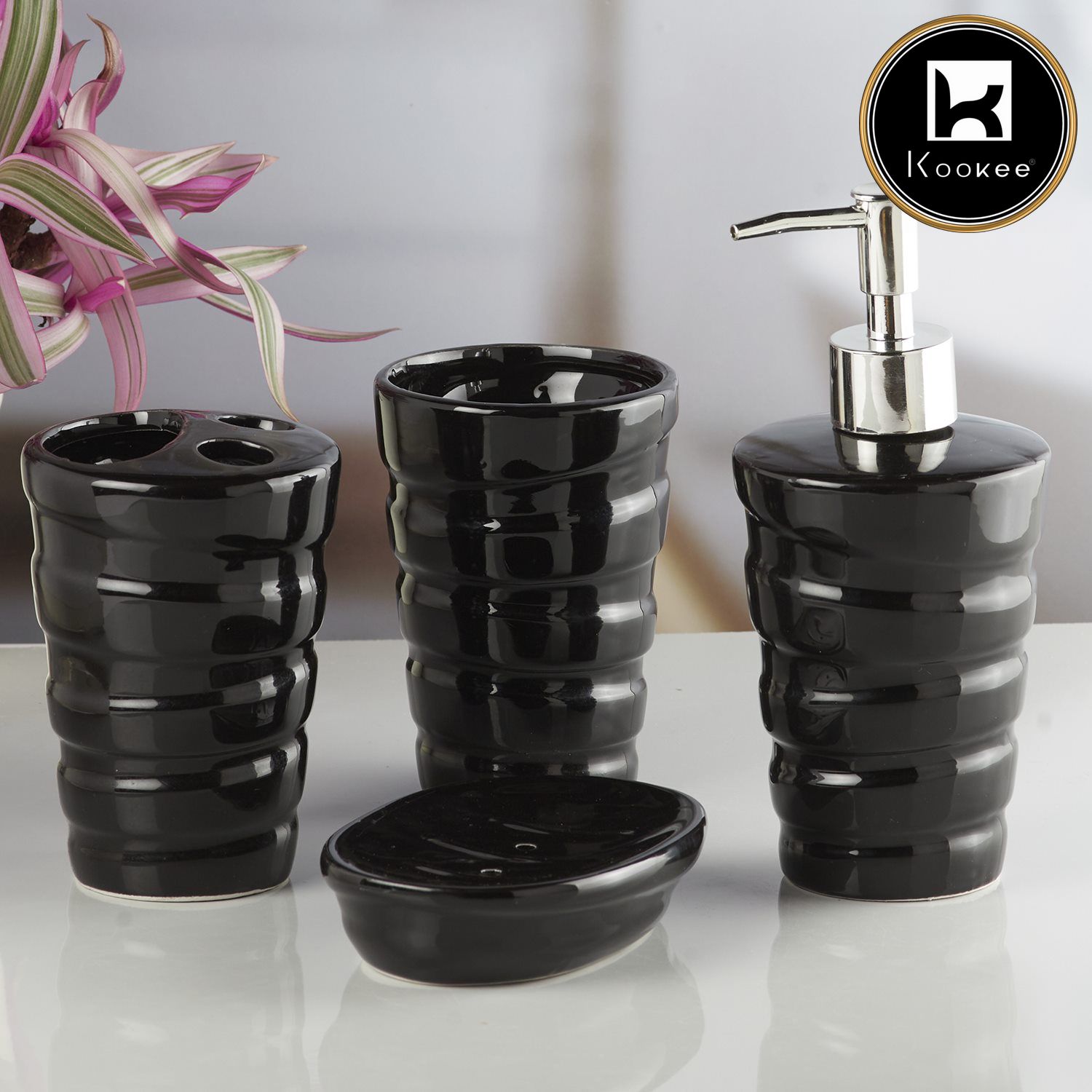 Ceramic Bathroom Set of 4 with Soap Dispenser (V-CBS-092-2)