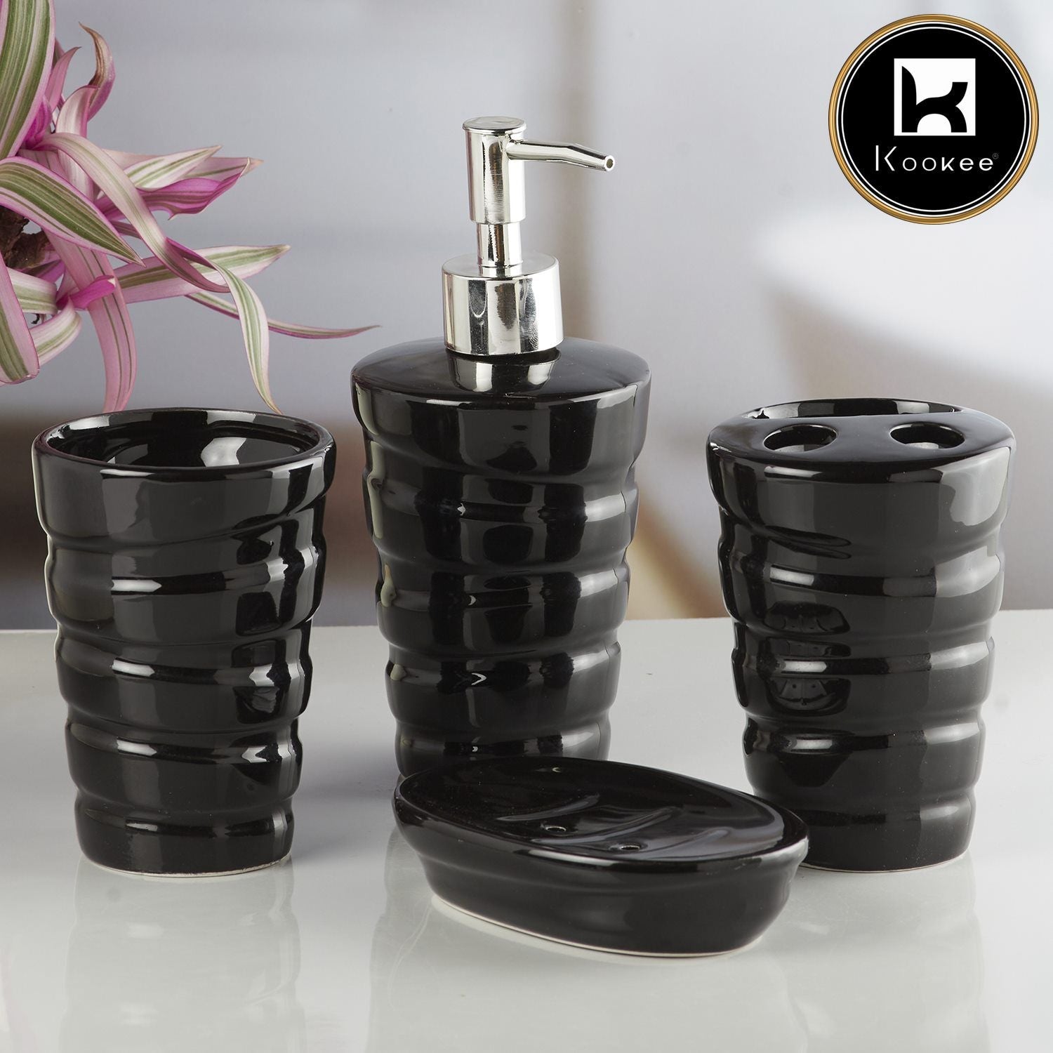 Ceramic Bathroom Set of 4 with Soap Dispenser (V-CBS-092-2)