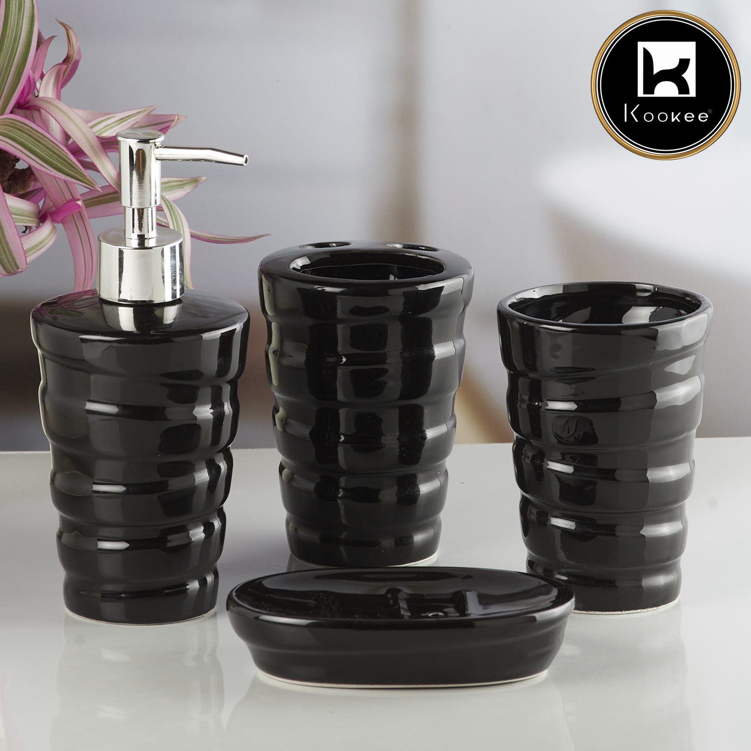 Kookee Ceramic Bathroom Sets, Black, ART10238