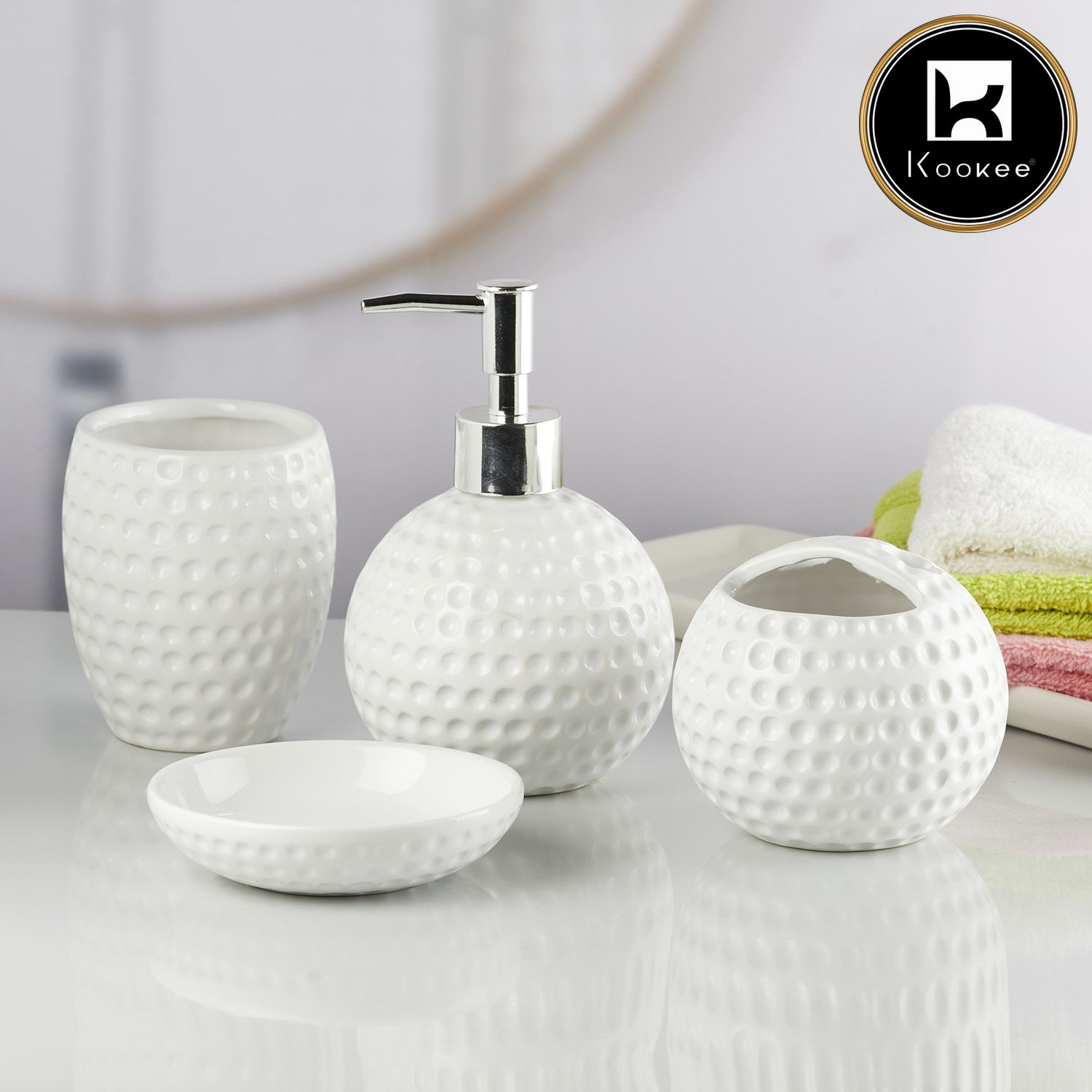 Kookee Ceramic Bathroom Sets, White, ART10239