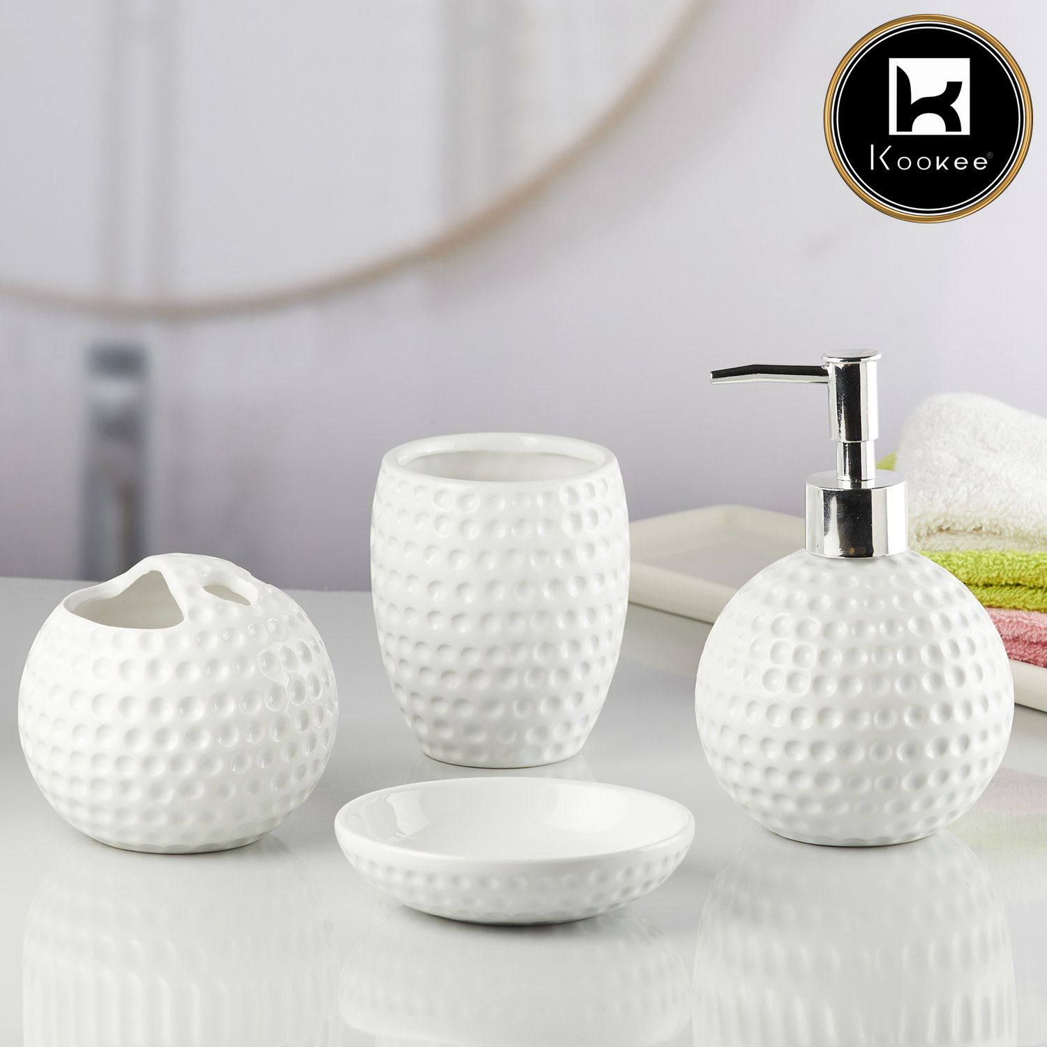 Kookee Ceramic Bathroom Sets, White, ART10239