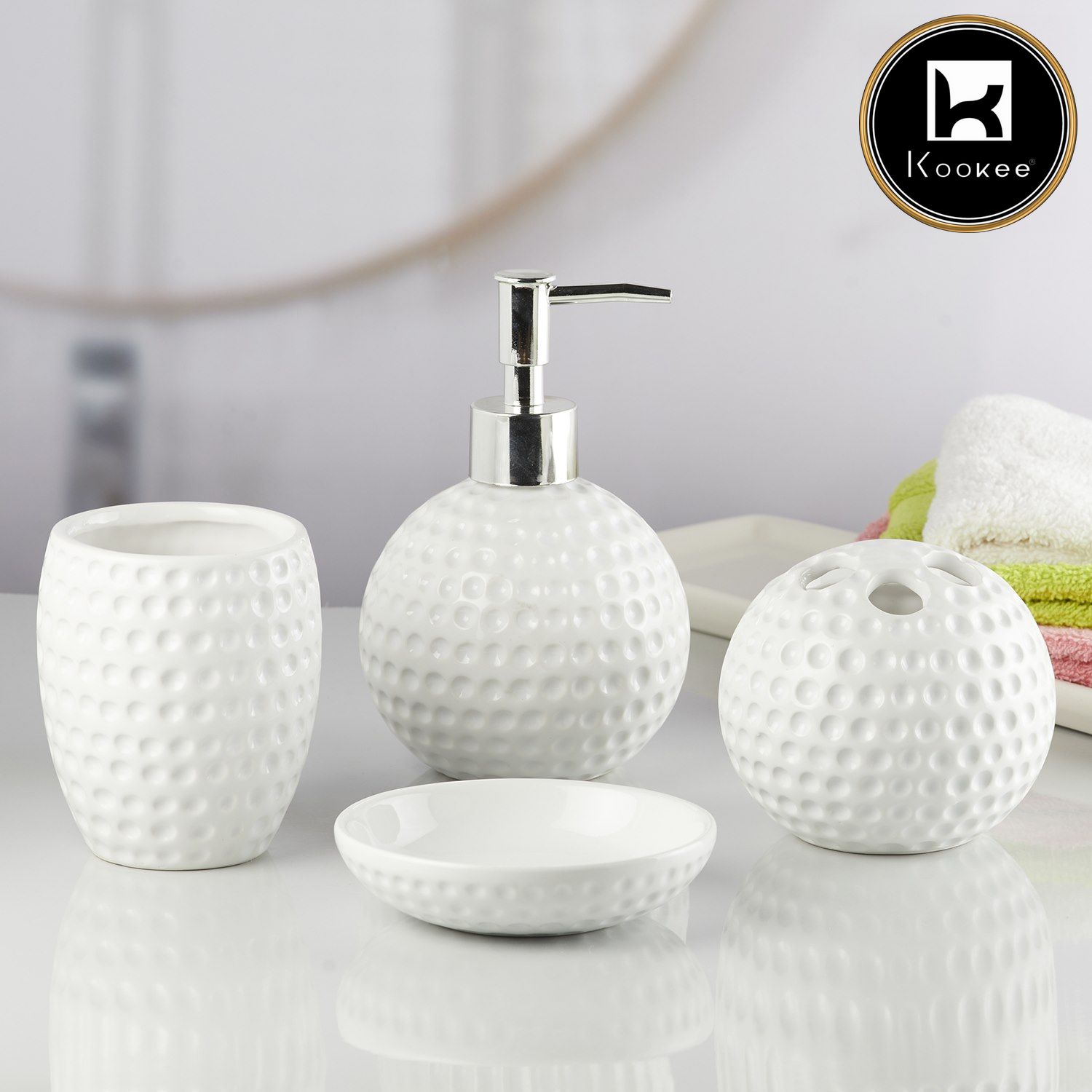 Ceramic Bathroom Set of 4 with Soap Dispenser (10239)