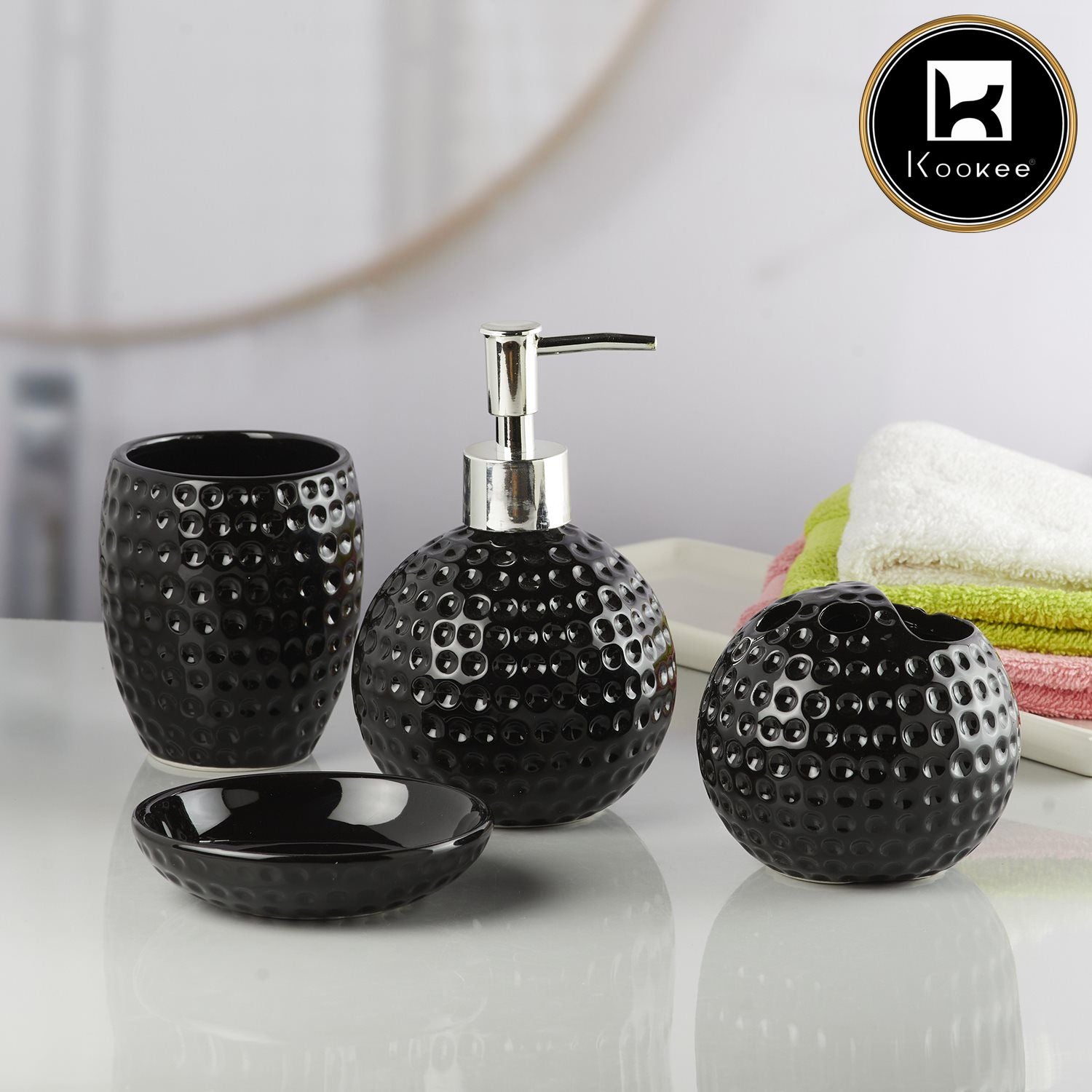 Kookee Ceramic Bathroom Sets, Black, ART10240