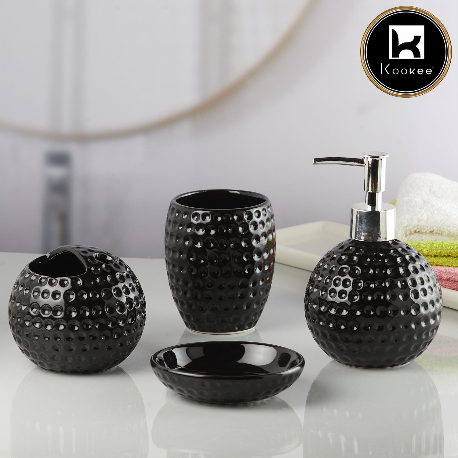 Ceramic Bathroom Set of 4 with Soap Dispenser (10240)