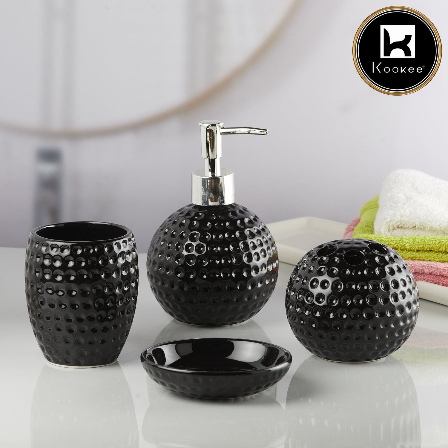 Ceramic Bathroom Set of 4 with Soap Dispenser (10240)