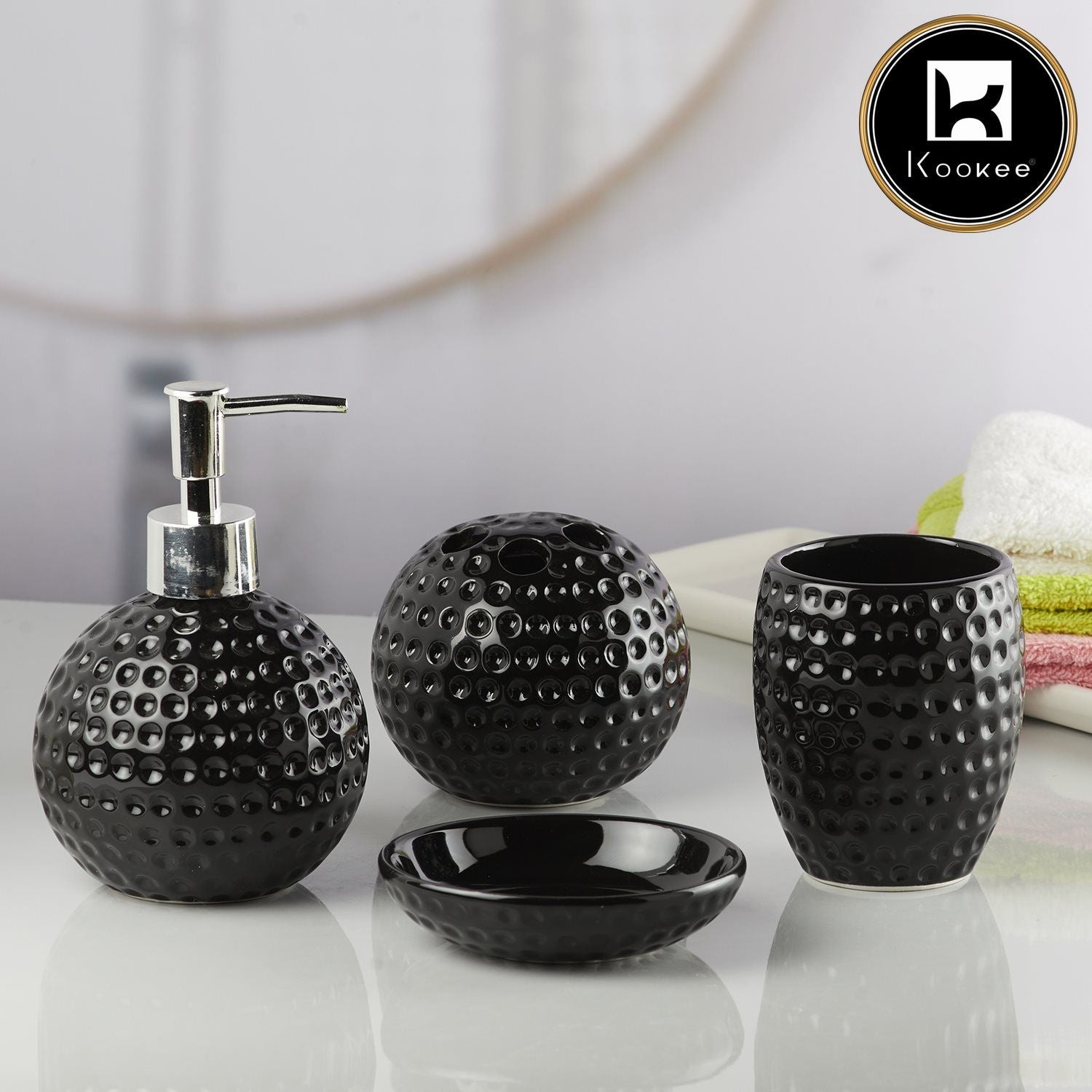 Ceramic Bathroom Set of 4 with Soap Dispenser (10240)