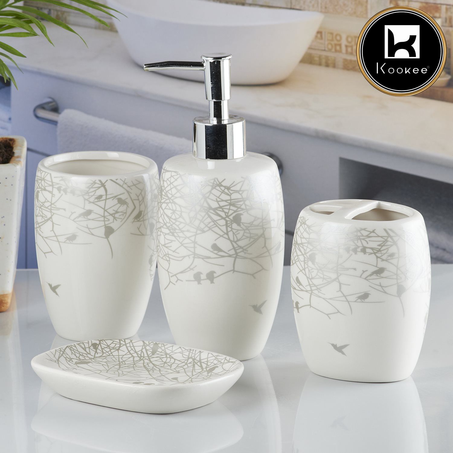 Kookee Ceramic Bathroom Sets, White, ART10241