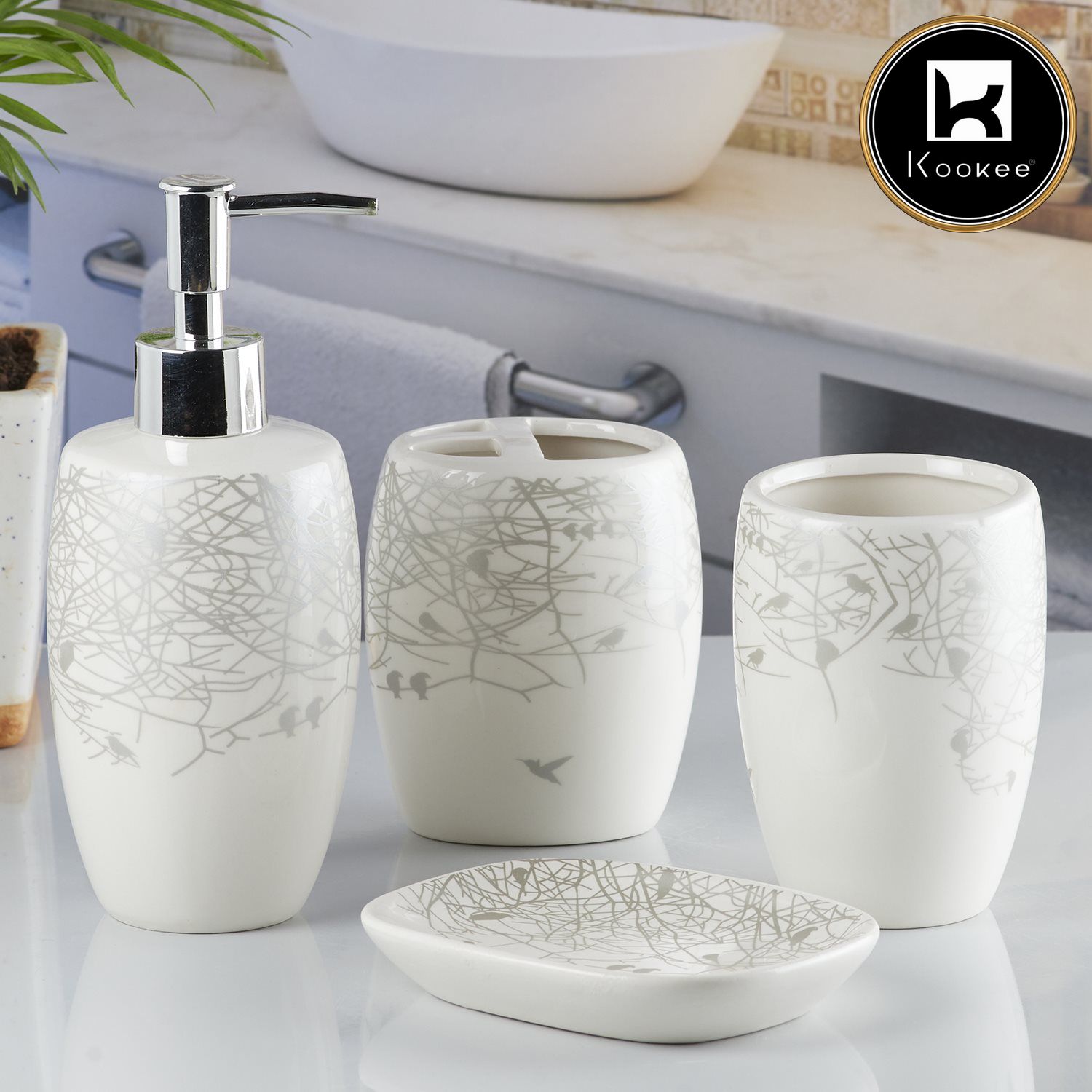 Kookee Ceramic Bathroom Sets, White, ART10241