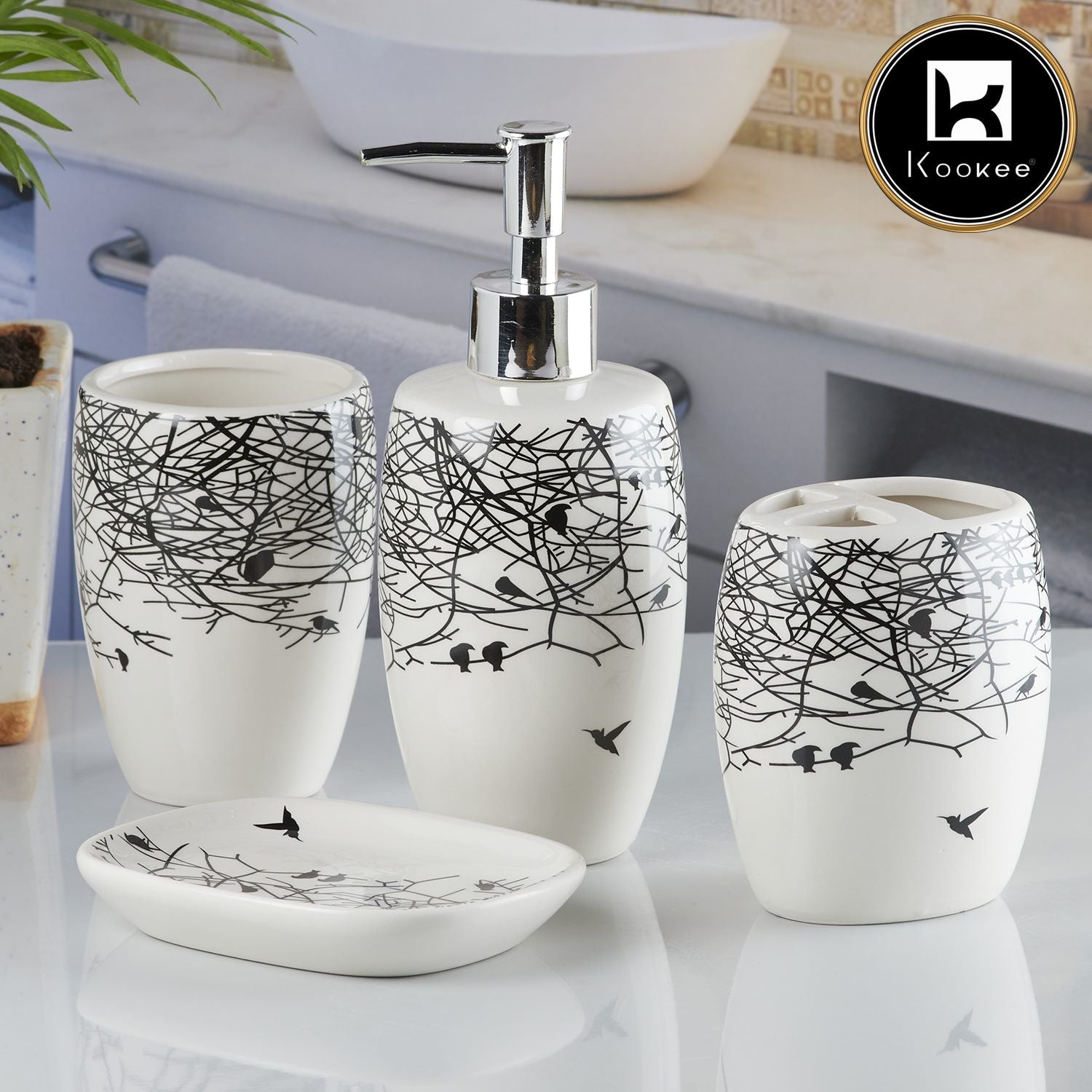 Kookee Ceramic Bathroom Sets, White, ART10242