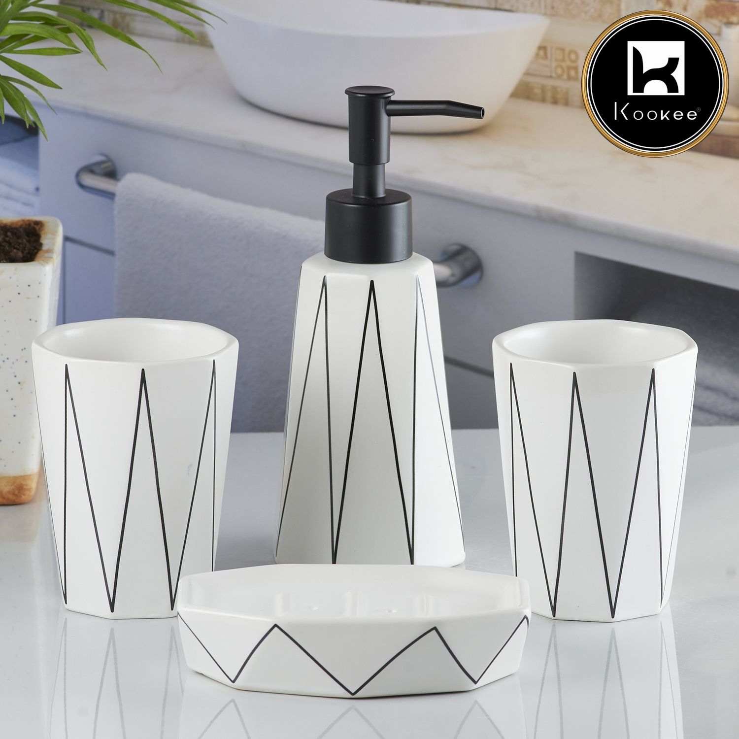 Kookee Ceramic Bathroom Sets, White, ART10244