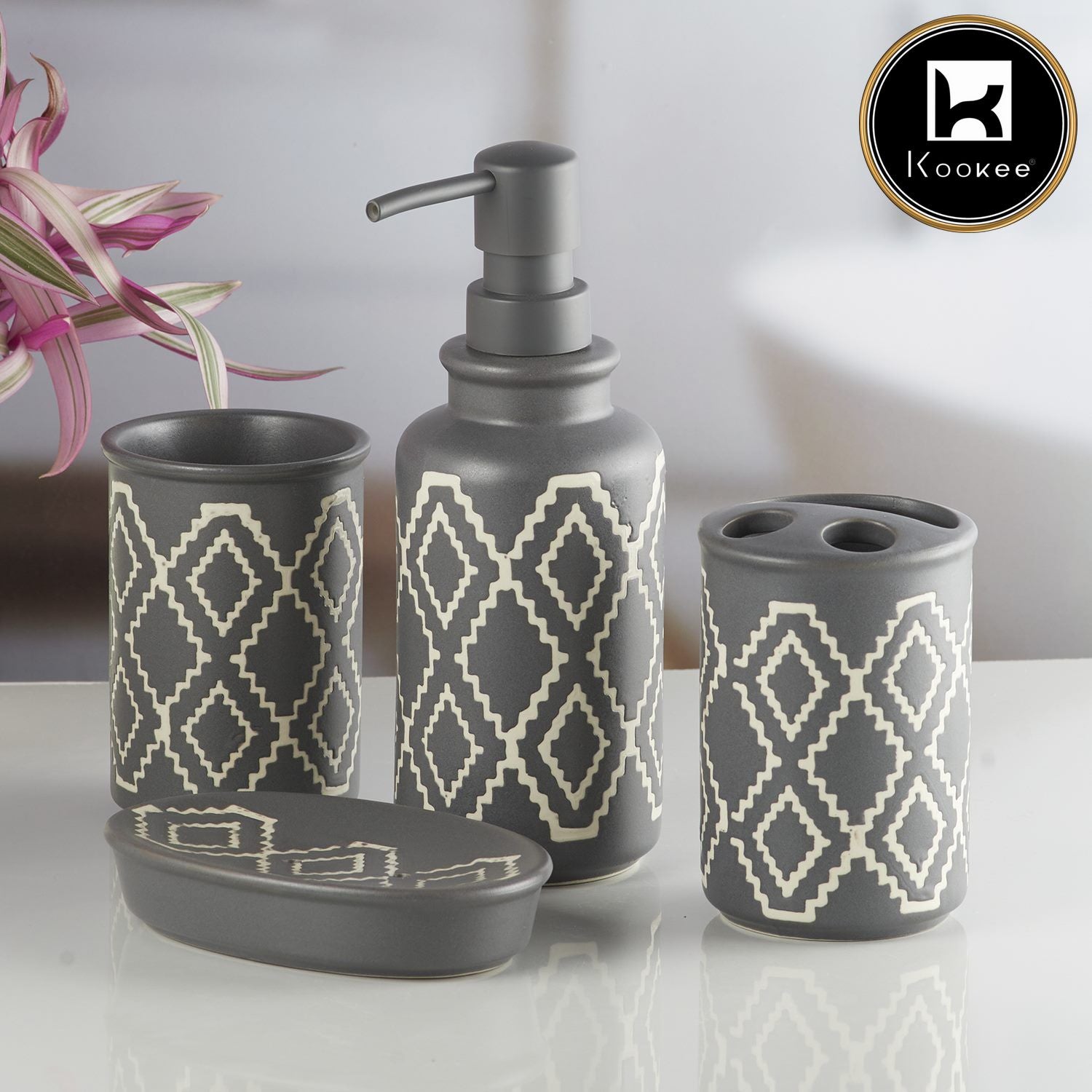 Kookee Ceramic Bathroom Sets, Grey, ART10245