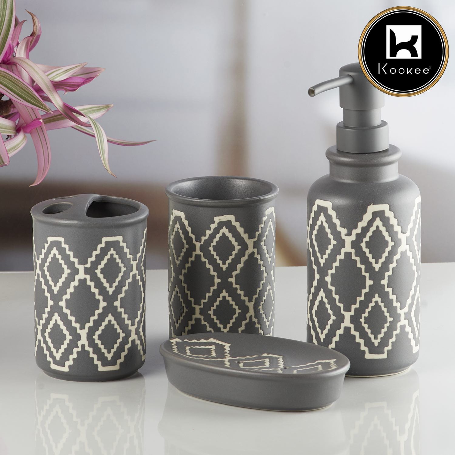Kookee Ceramic Bathroom Sets, Grey, ART10245