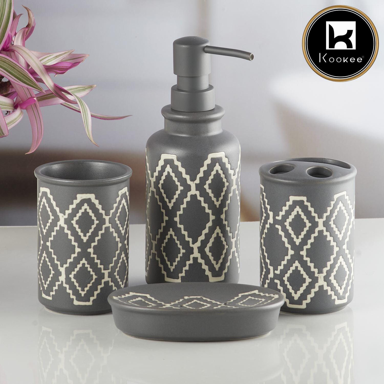 Kookee Ceramic Bathroom Sets, Grey, ART10245