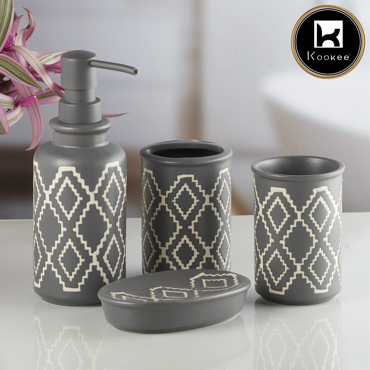 Ceramic Bathroom Set of 4 with Soap Dispenser (10245)