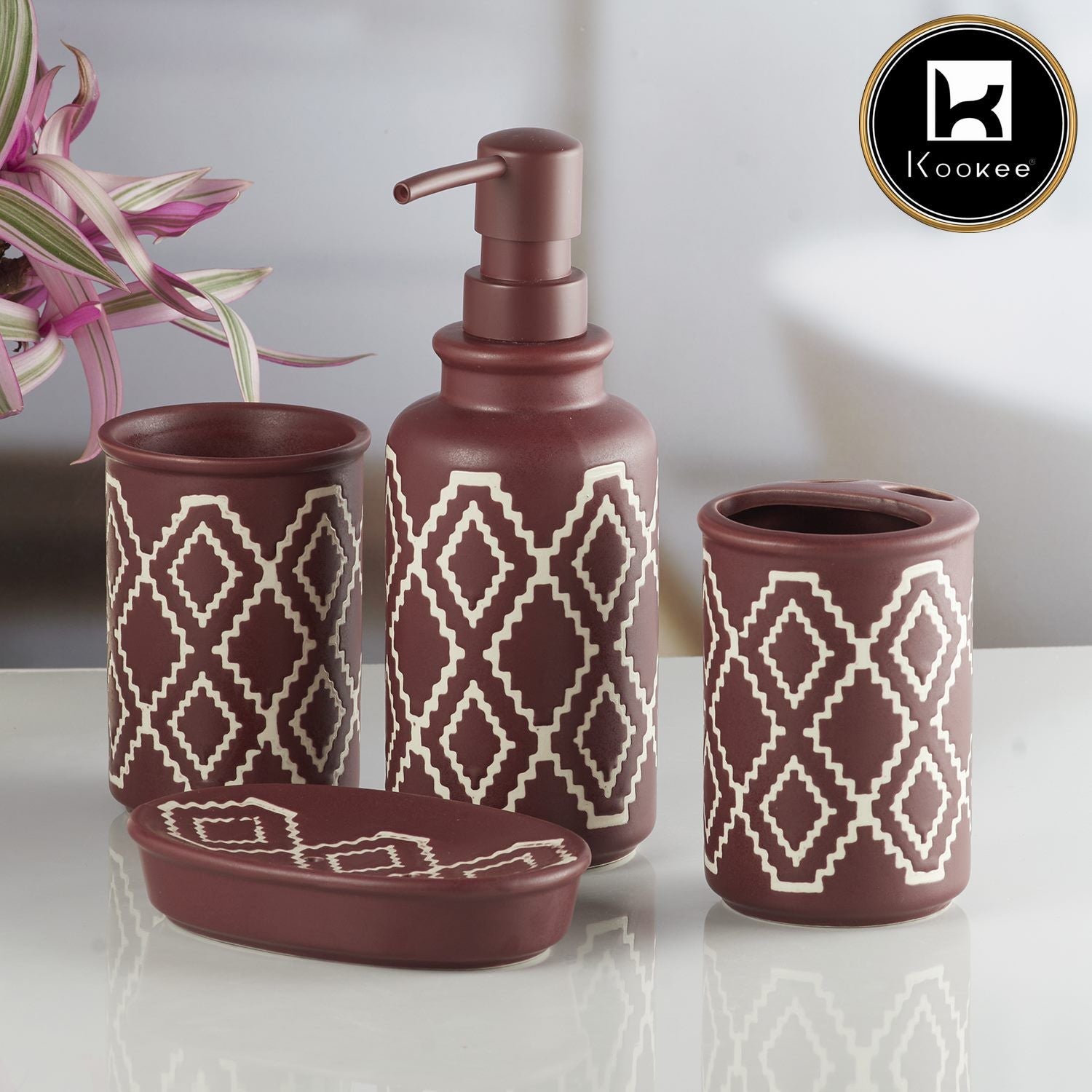 Ceramic Bathroom Set of 4 with Soap Dispenser (V-CBS-095)