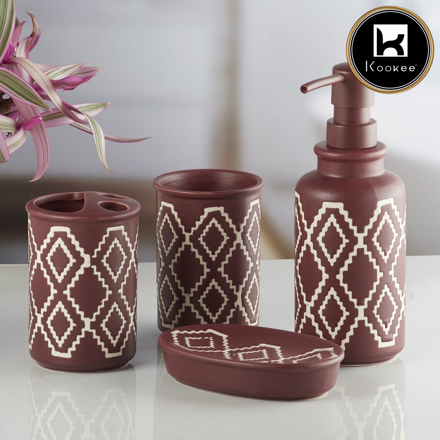 Ceramic Bathroom Set of 4 with Soap Dispenser (V-CBS-095)