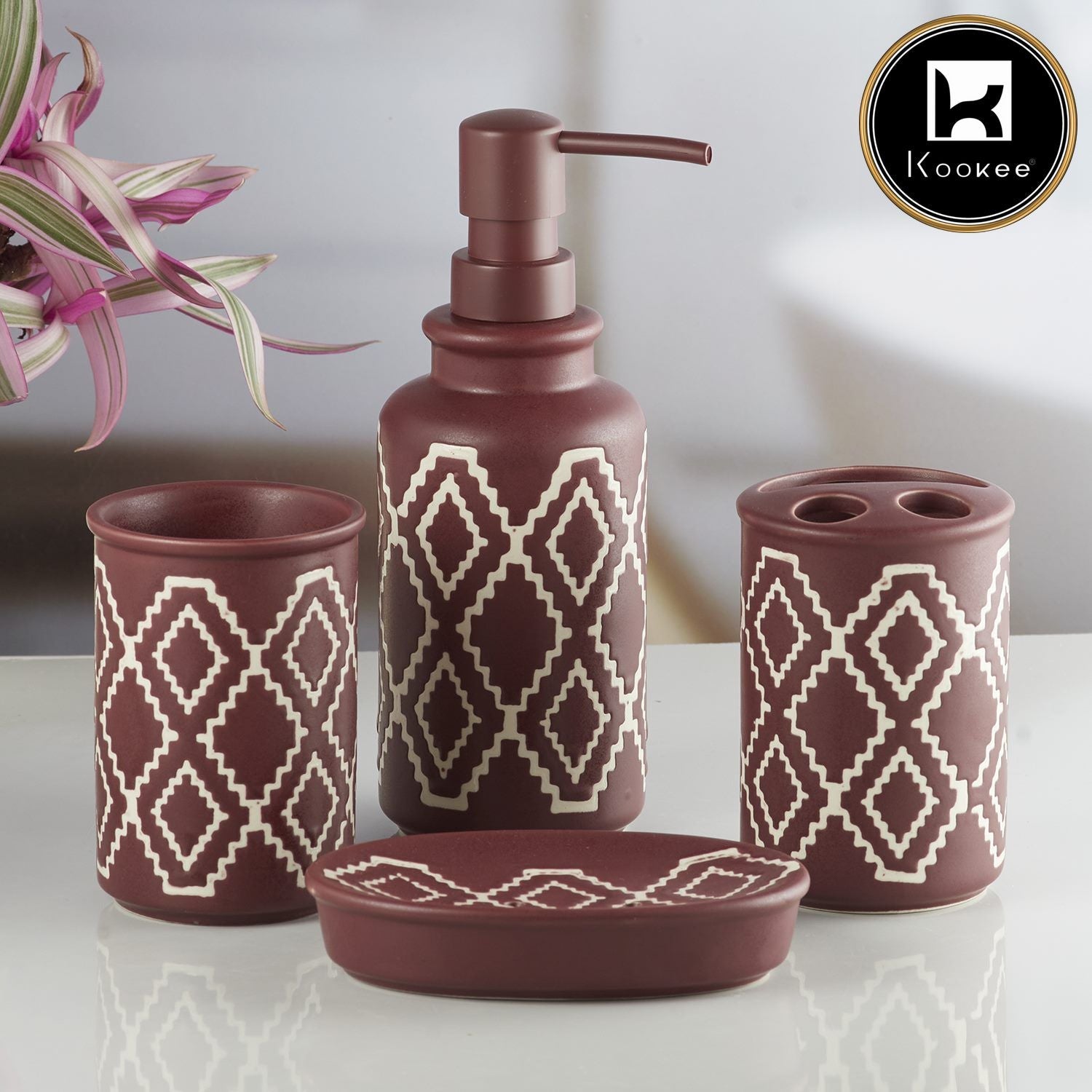 Ceramic Bathroom Set of 4 with Soap Dispenser (V-CBS-095)