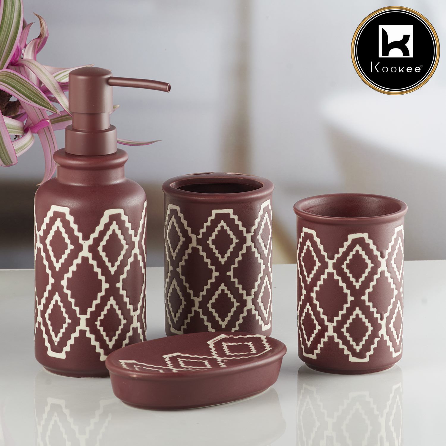 Ceramic Bathroom Set of 4 with Soap Dispenser (10246)